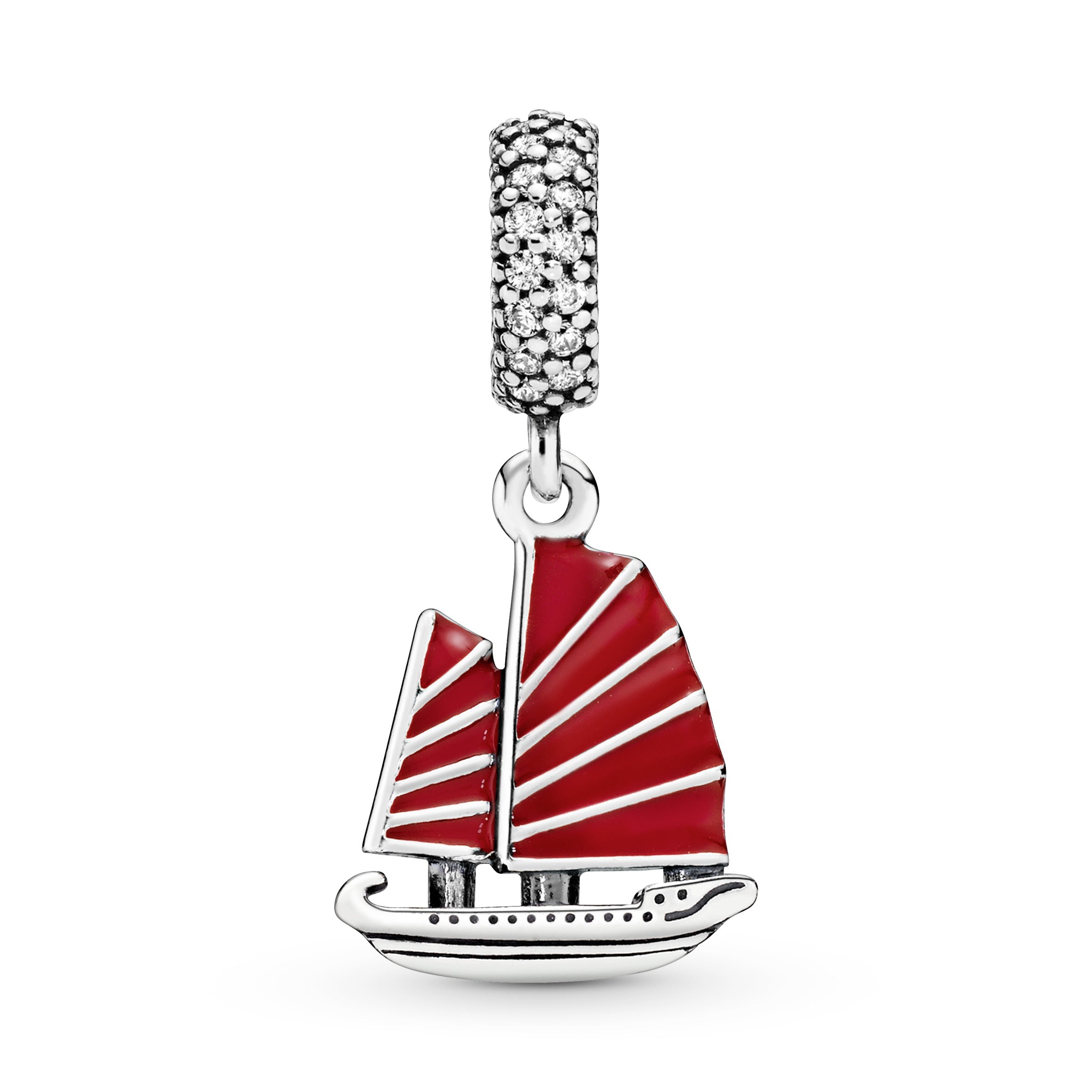 PANDORA Chinese Junk Ship Dangle Charm Cubic Zirconia Red Travel Charms Bracelet Charm Jewelry Gift