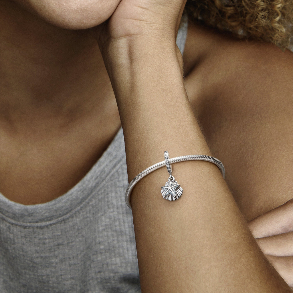 PANDORA Starfish And Sea Shell Dangle Charm Cubic Zirconia Silver Charms Bracelet Charm Jewelry Gift