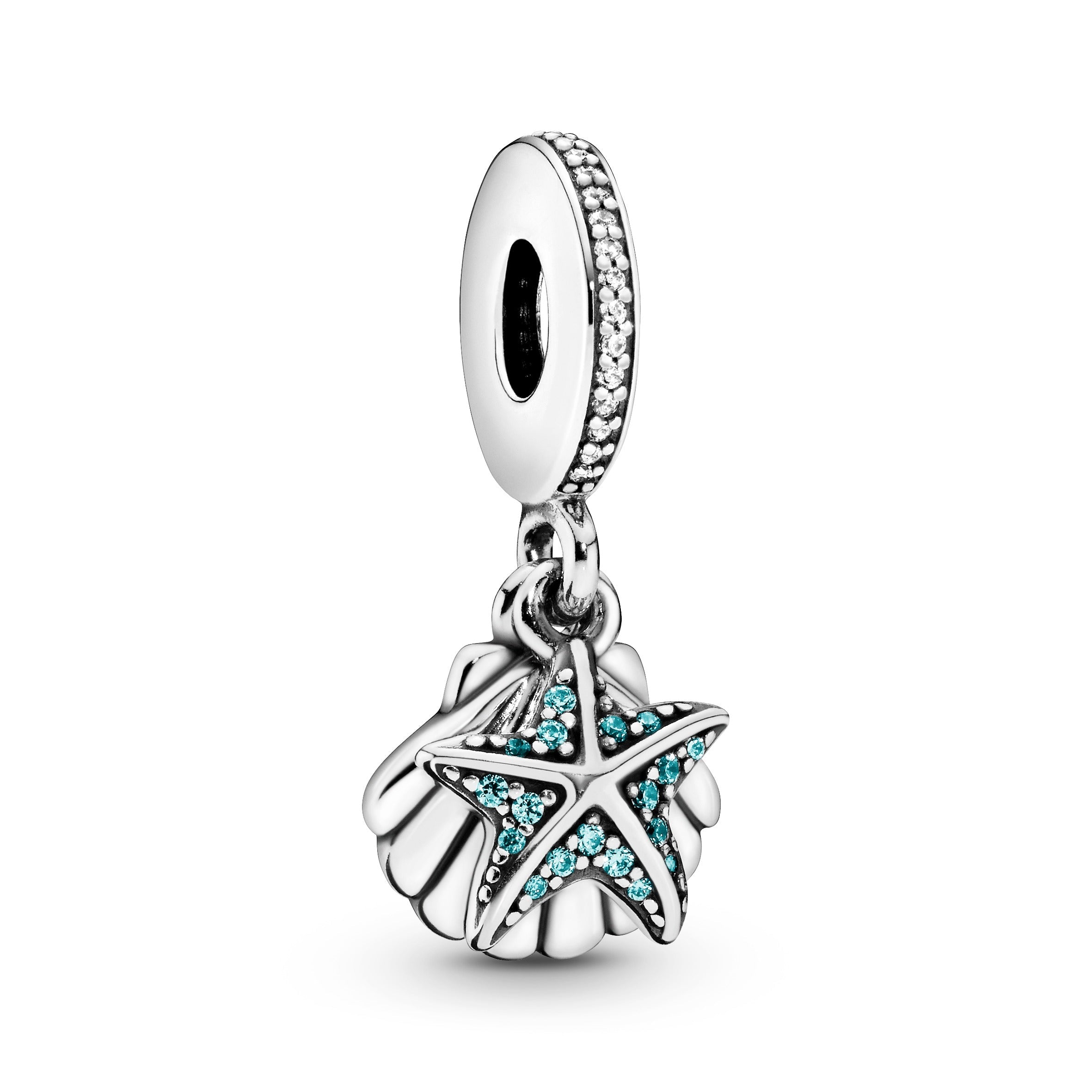 PANDORA Starfish And Sea Shell Dangle Charm Cubic Zirconia Silver Charms Bracelet Charm Jewelry Gift