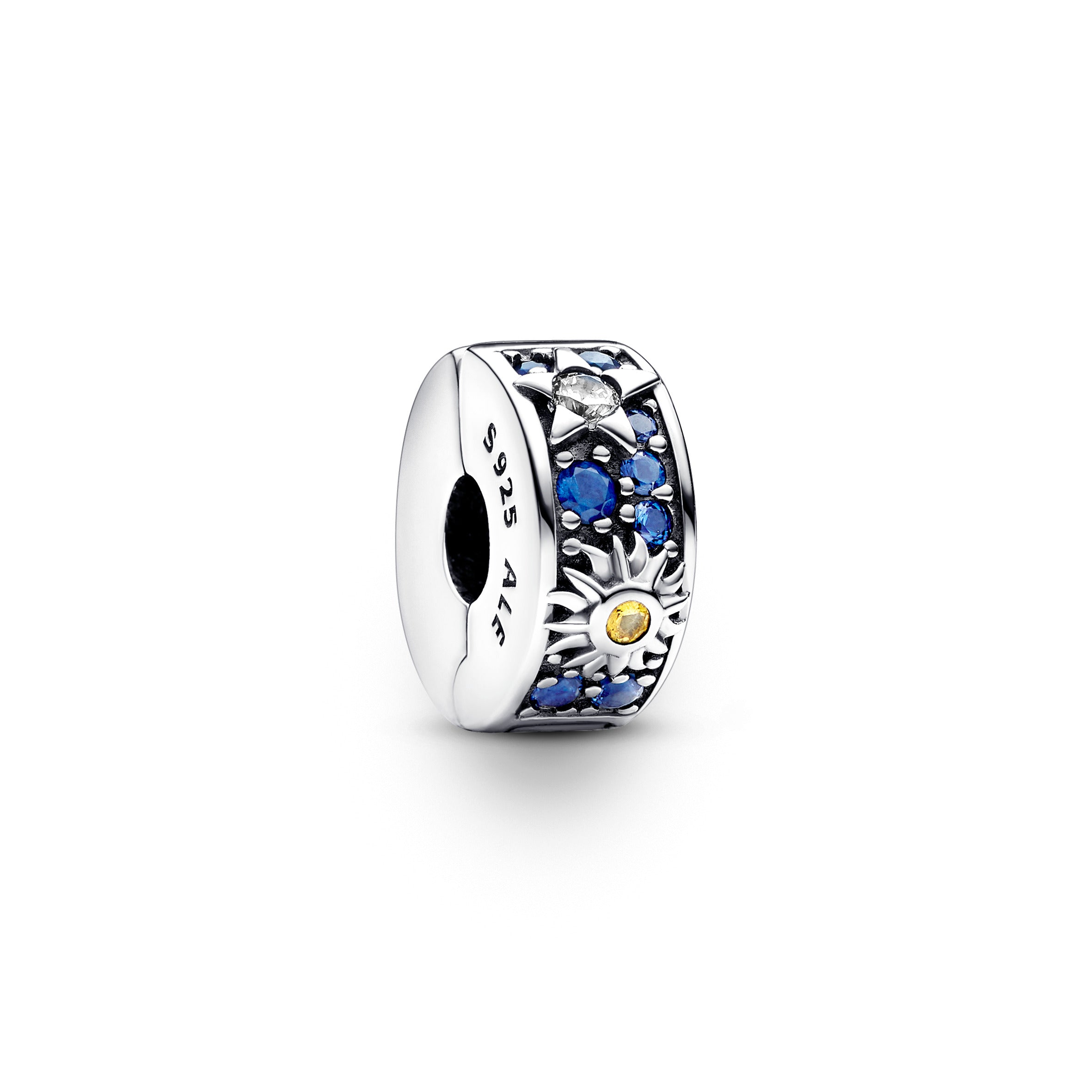 PANDORA Celestial Sun Star And Moon Clip Charm Sterling Silver Blue Charms Bracelet Charm Jewelry Gift