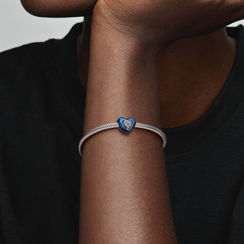 PANDORA Blue Spinnable Heart Charm Cubic Zirconia Love Charms Bracelet Charm Jewelry Gift
