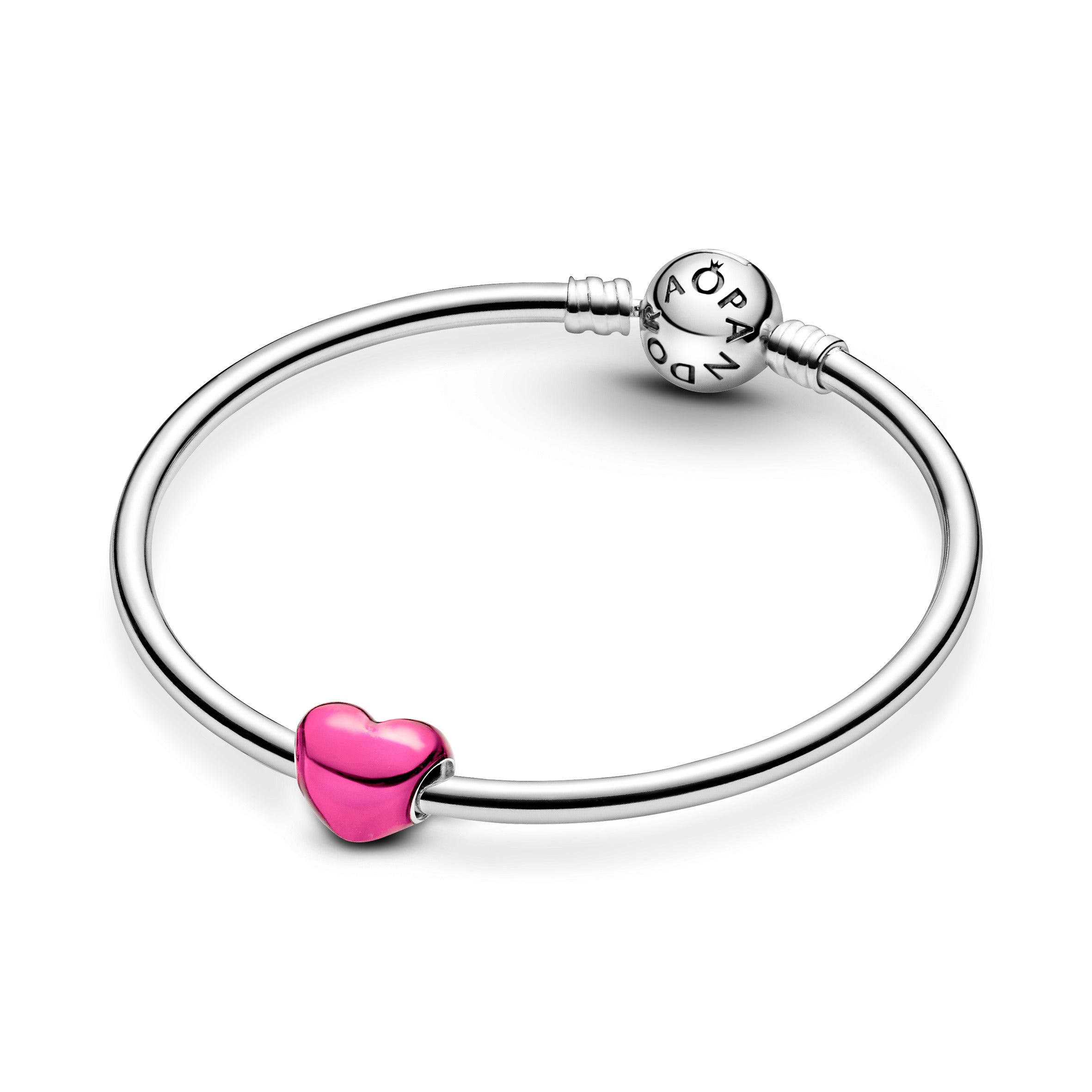 PANDORA Metallic Pink Heart Charm Enamel Charms Bracelet Charm Jewelry Gift