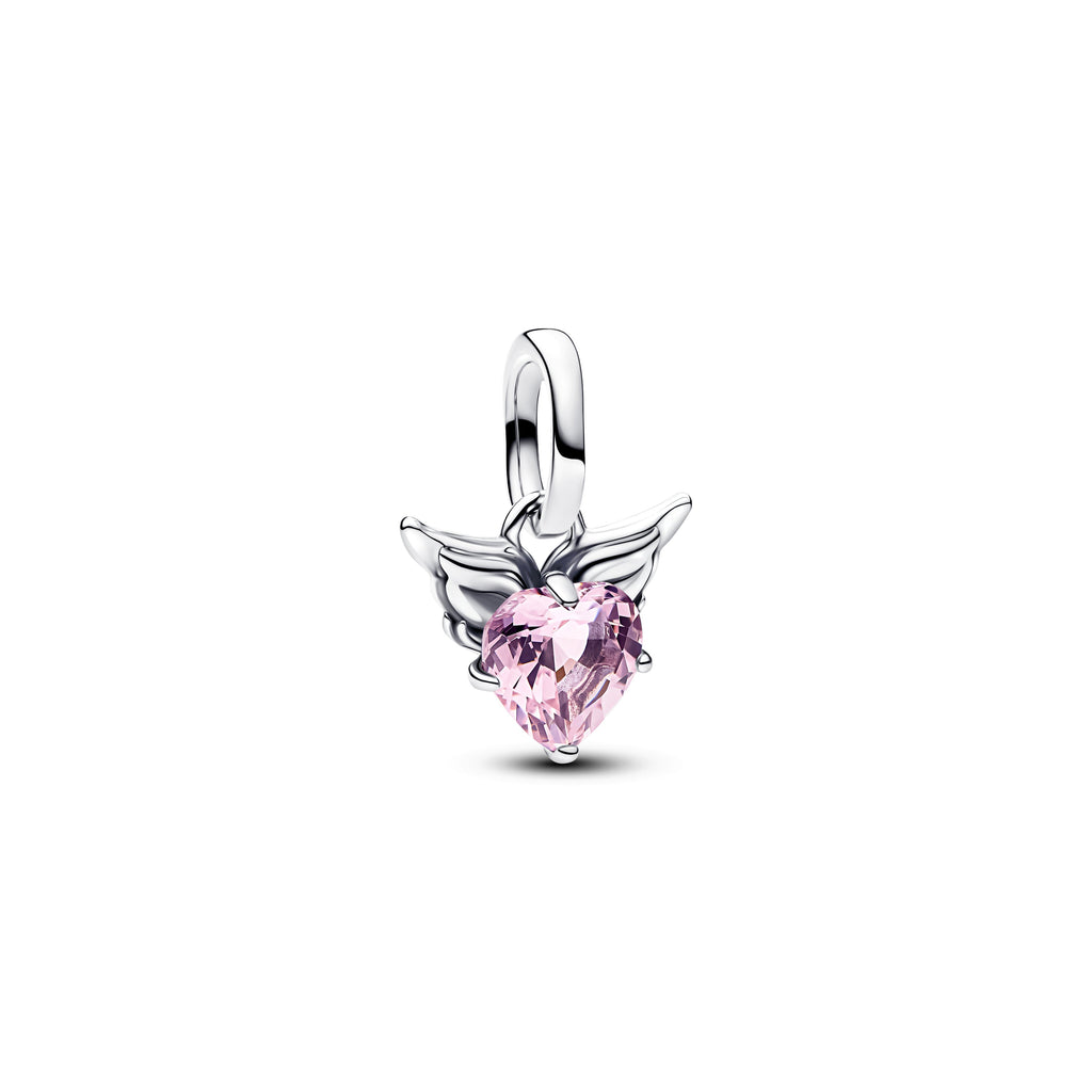 PANDORA Winged Heart Mini Dangle Charm Man Made Crystal Pink Charms Bracelet Charm Jewelry Gift