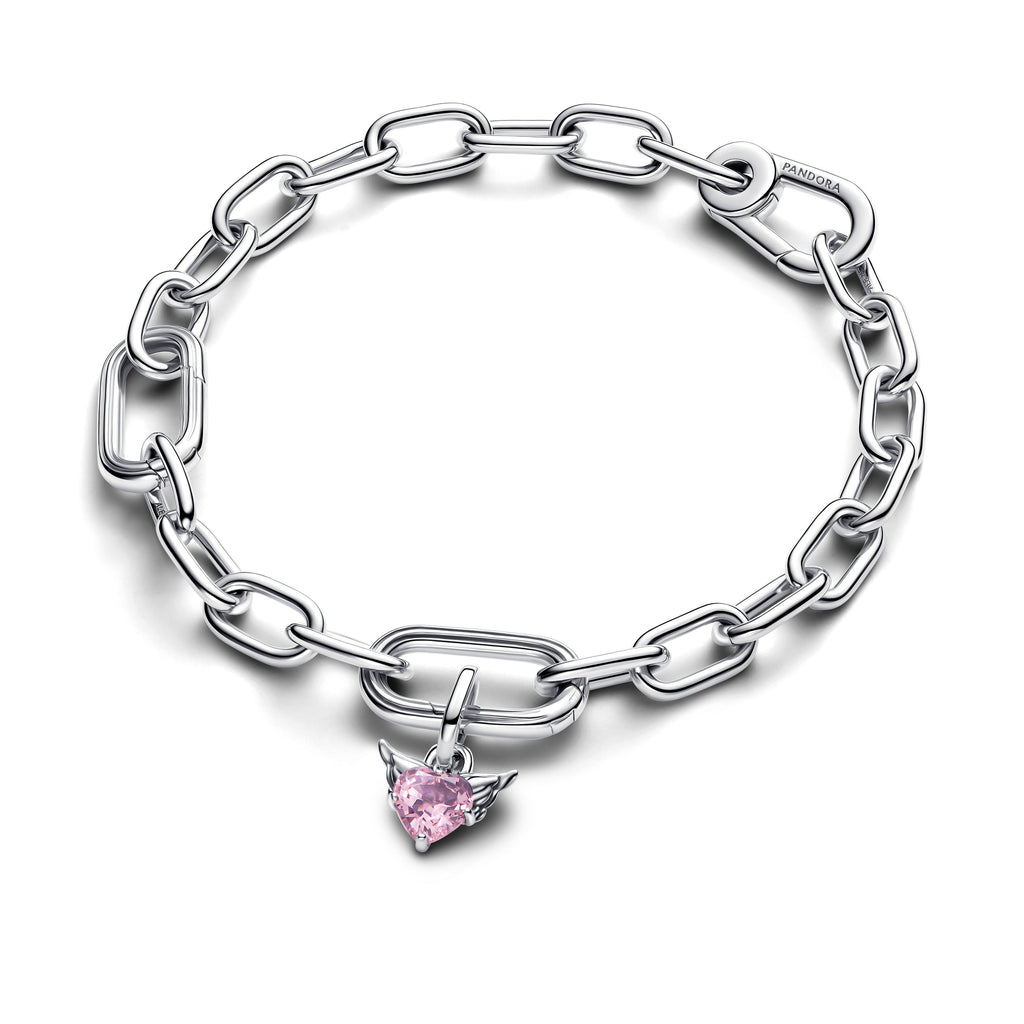 PANDORA Winged Heart Mini Dangle Charm Man Made Crystal Pink Charms Bracelet Charm Jewelry Gift