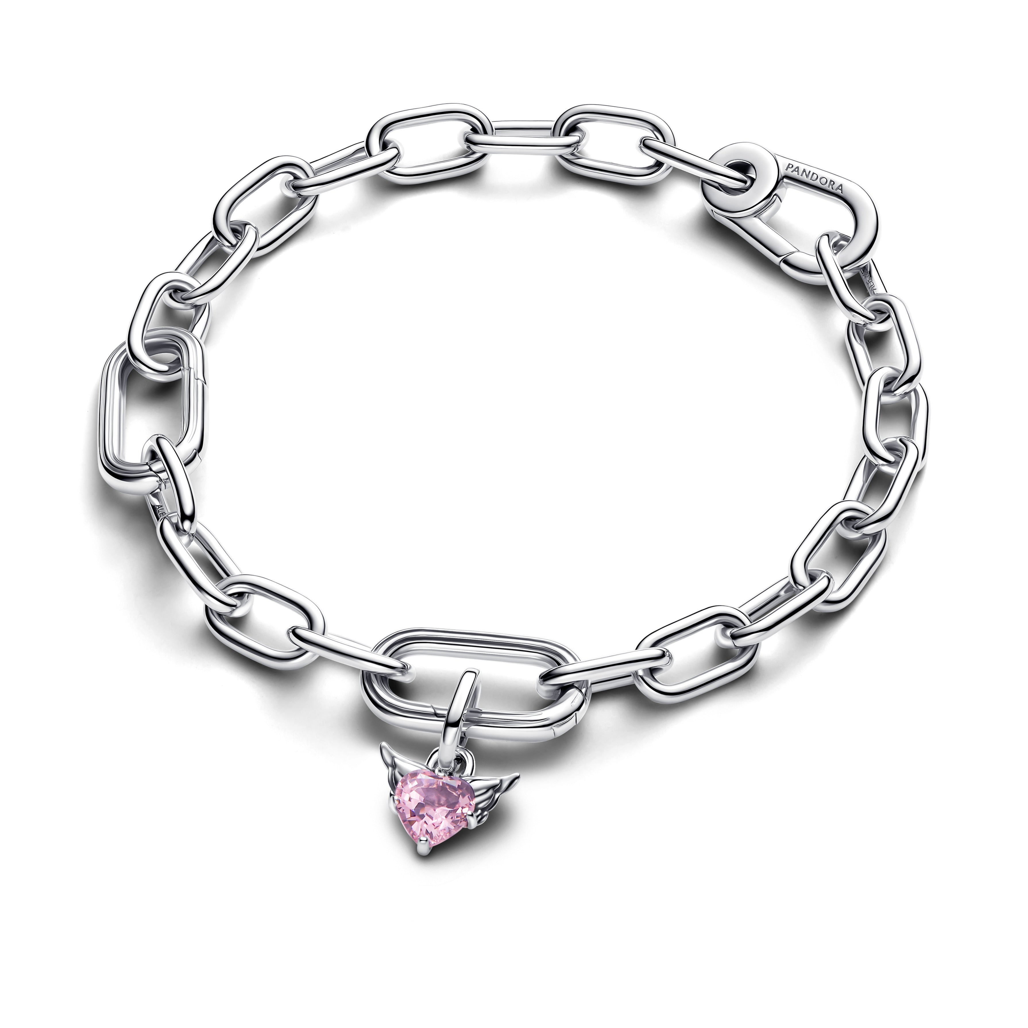 PANDORA Winged Heart Mini Dangle Charm Man Made Crystal Pink Charms Bracelet Charm Jewelry Gift
