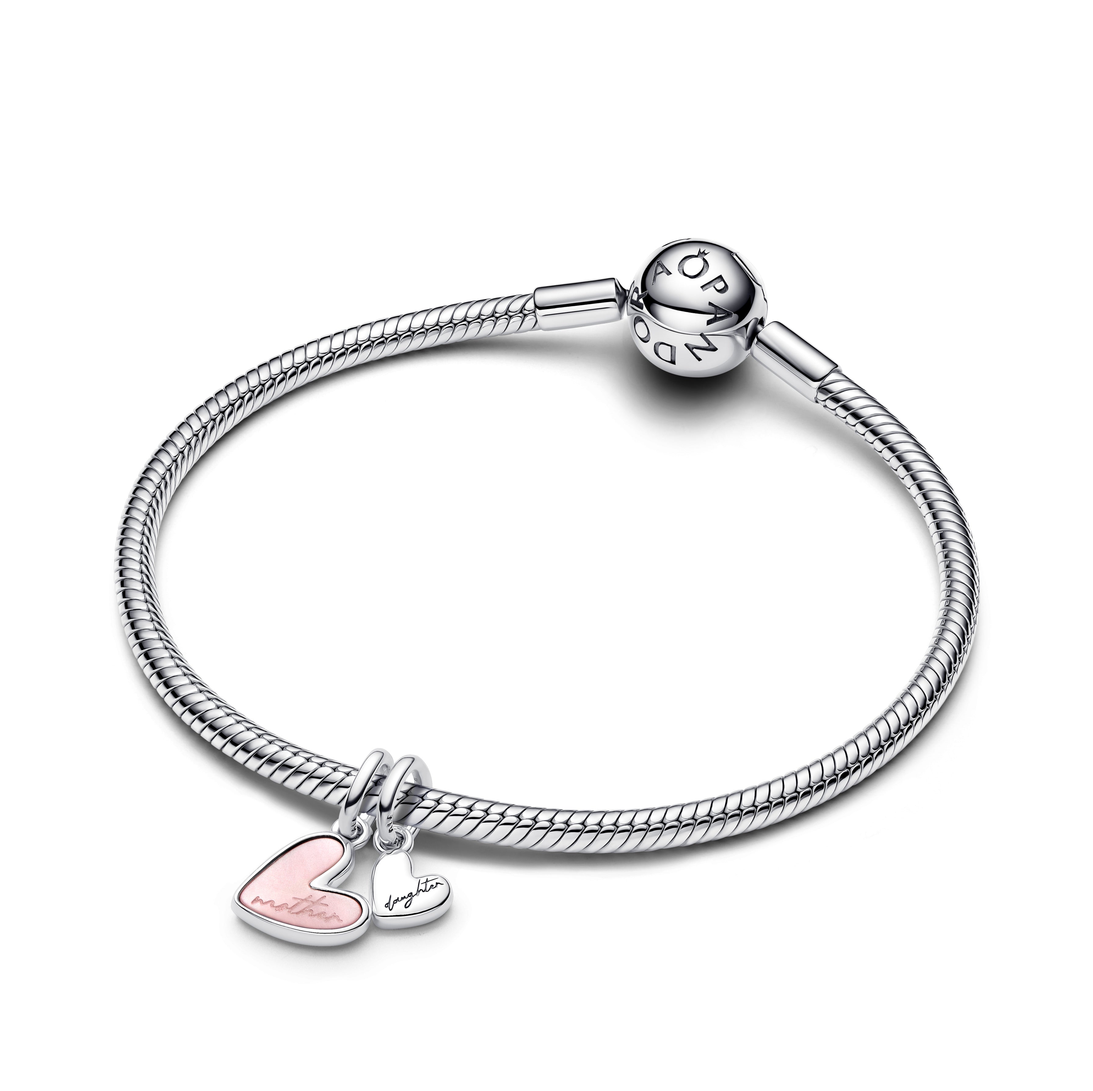 PANDORA Splittable Mother And Daughter Dangle Charm Bioresin Man Made Mother Of Pearl Pink Mothers Day Charms Bracelet Charm Jewelry Gift