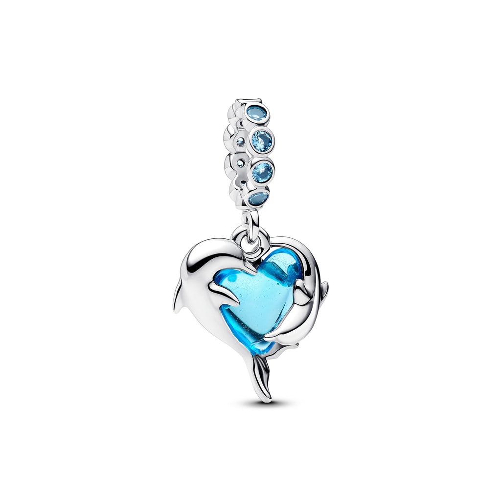 PANDORA Blue Murano Glass Dolphins Dangle Charm Man Made Crystal Animals Charms Bracelet Charm Jewelry Gift