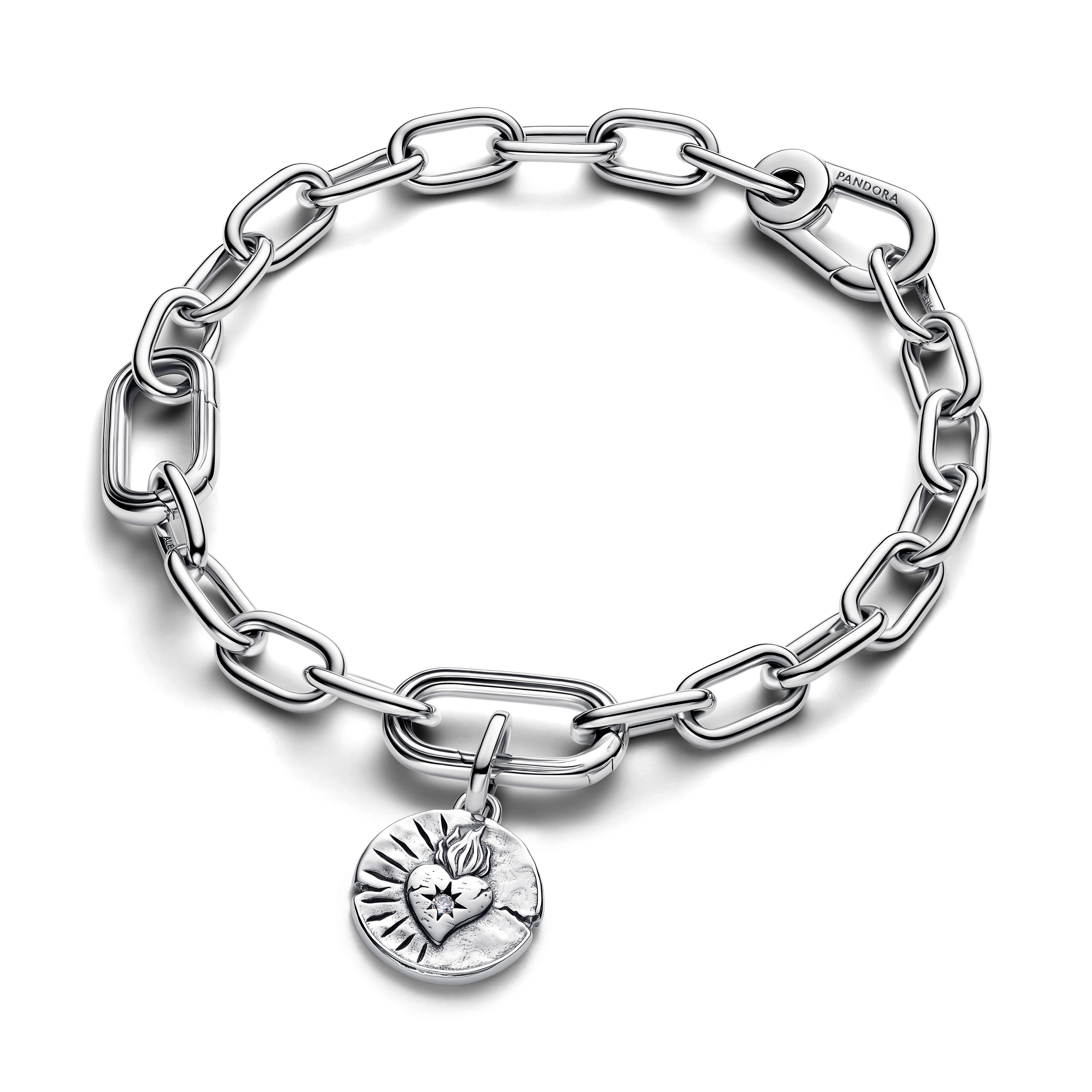 PANDORA Heart Medallion Charm Cubic Zirconia Silver Charms Bracelet Charm Jewelry Gift