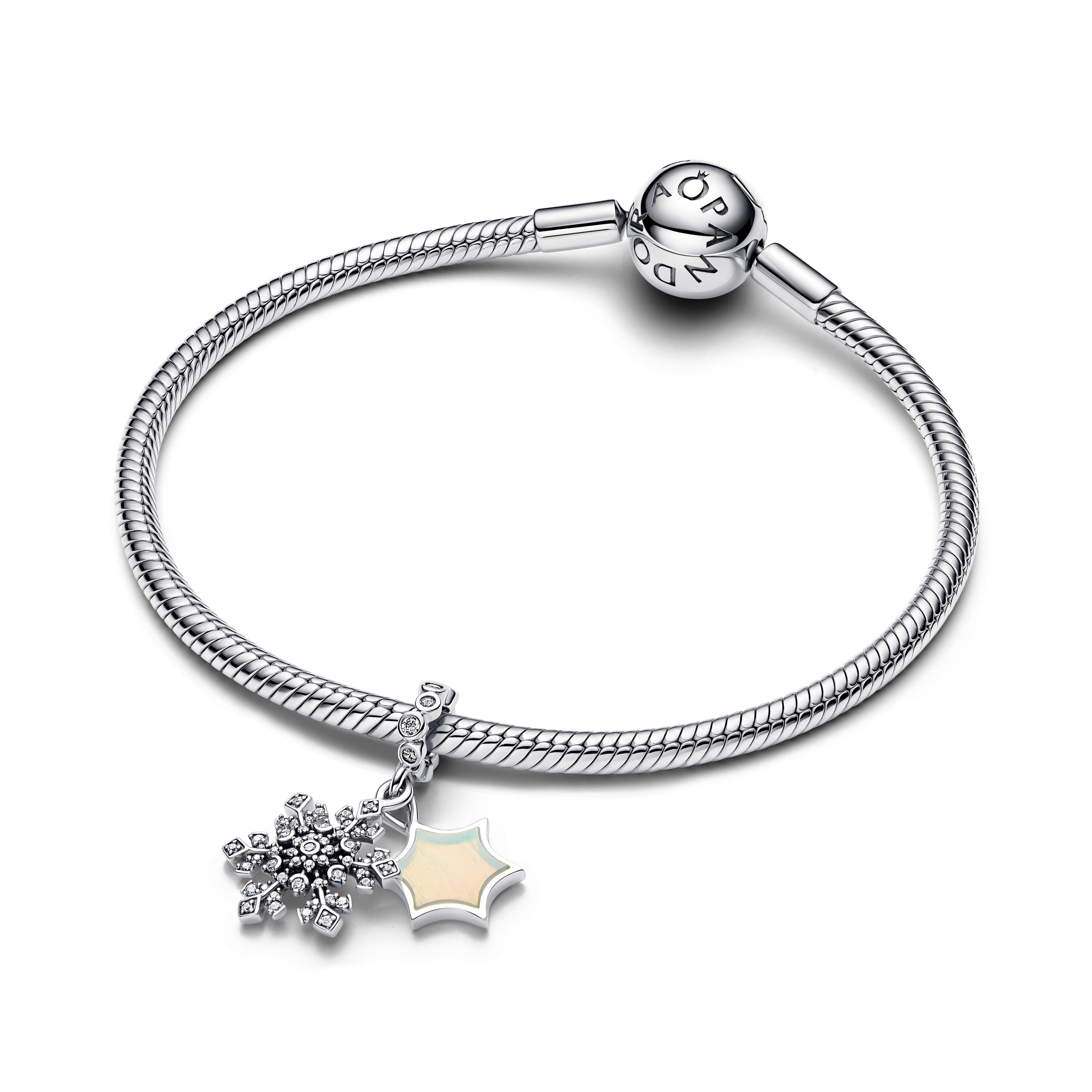 PANDORA Opalescent Snowflake Double Dangle Charm Aurora Lab Grown Opal Resin Christmas Charms Bracelet Charm Jewelry Gift