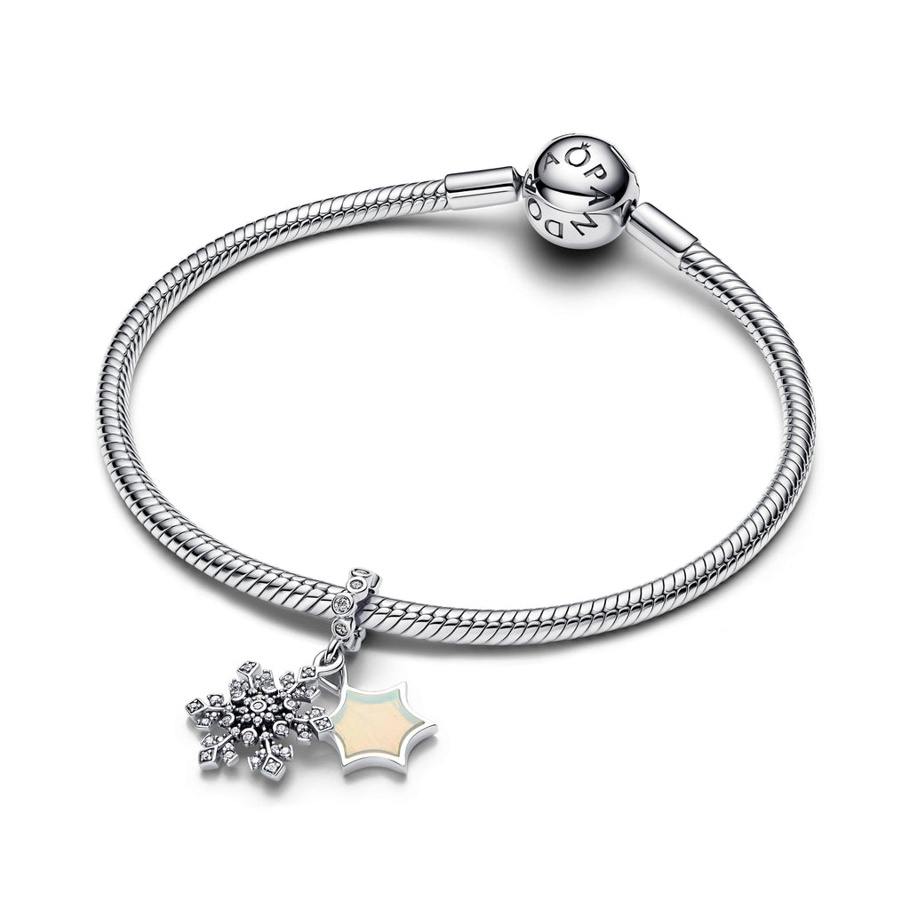 PANDORA Opalescent Snowflake Double Dangle Charm Aurora Lab Grown Opal Resin Christmas Charms Bracelet Charm Jewelry Gift