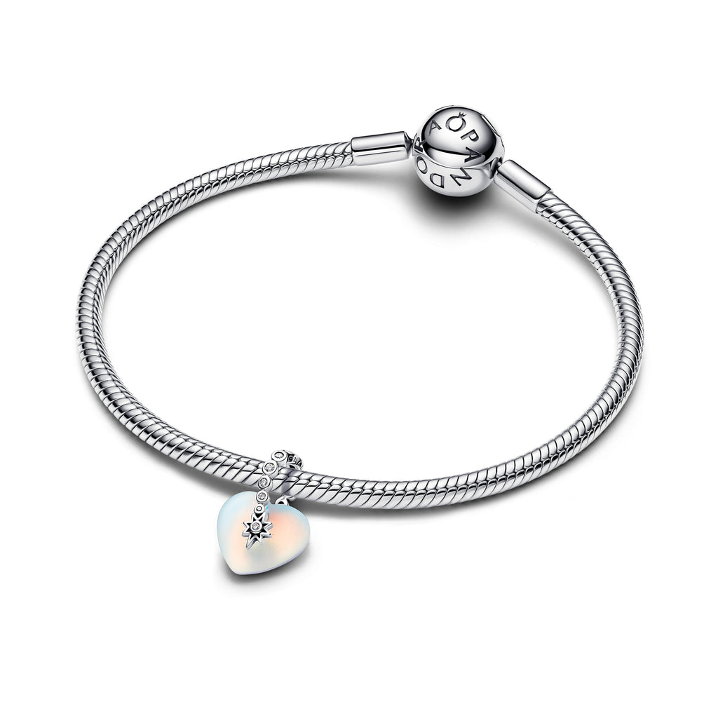 PANDORA Shooting Star And Heart Dangle Charm Cubic Zirconia Christmas Charms Bracelet Charm Jewelry Gift