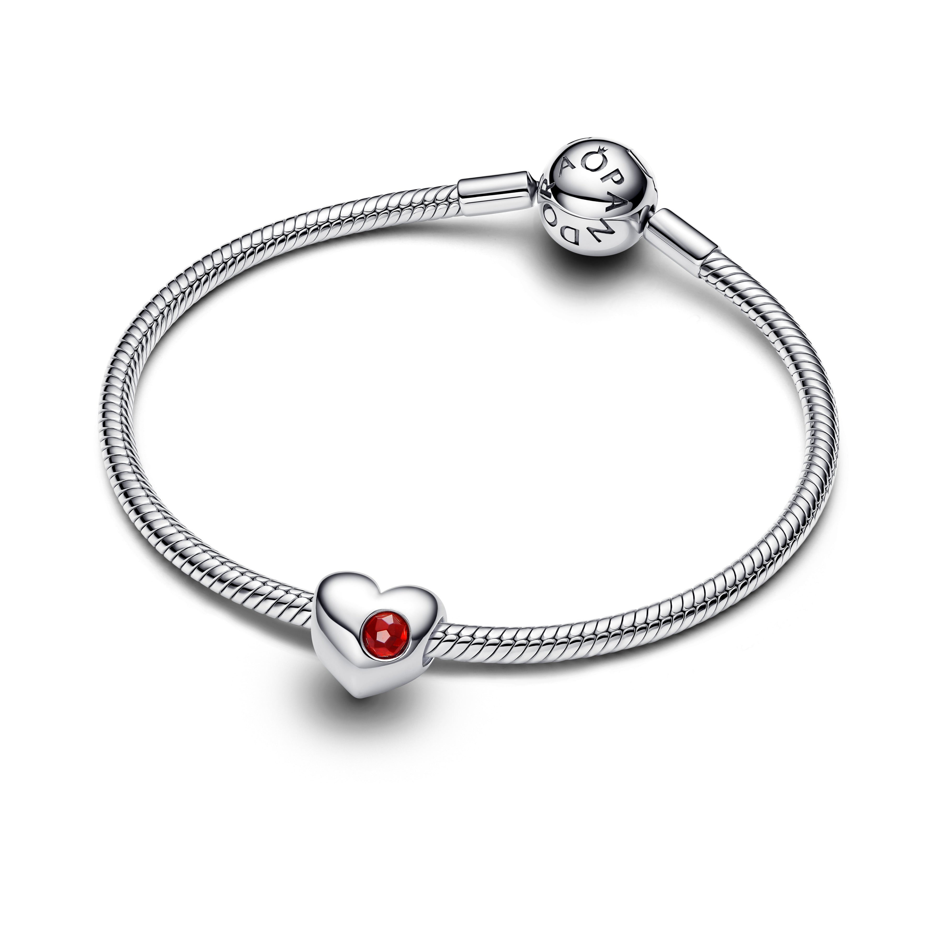 PANDORA Engravable Red Stone Heart Charm Man Made Crystal Birthdays Charms Bracelet Charm Jewelry Gift