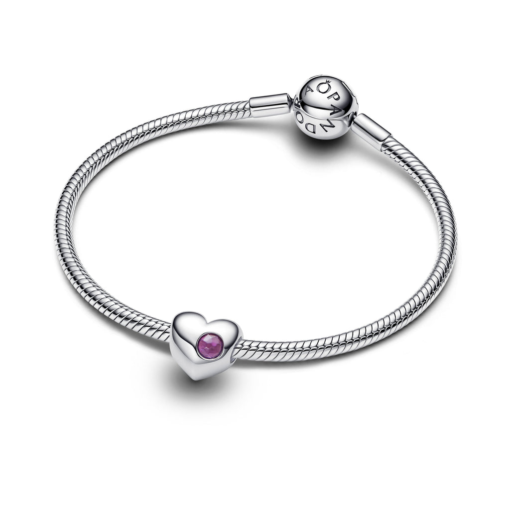 PANDORA Engravable Purple Stone Heart Charm Man Made Crystal Birthdays Charms Bracelet Charm Jewelry Gift