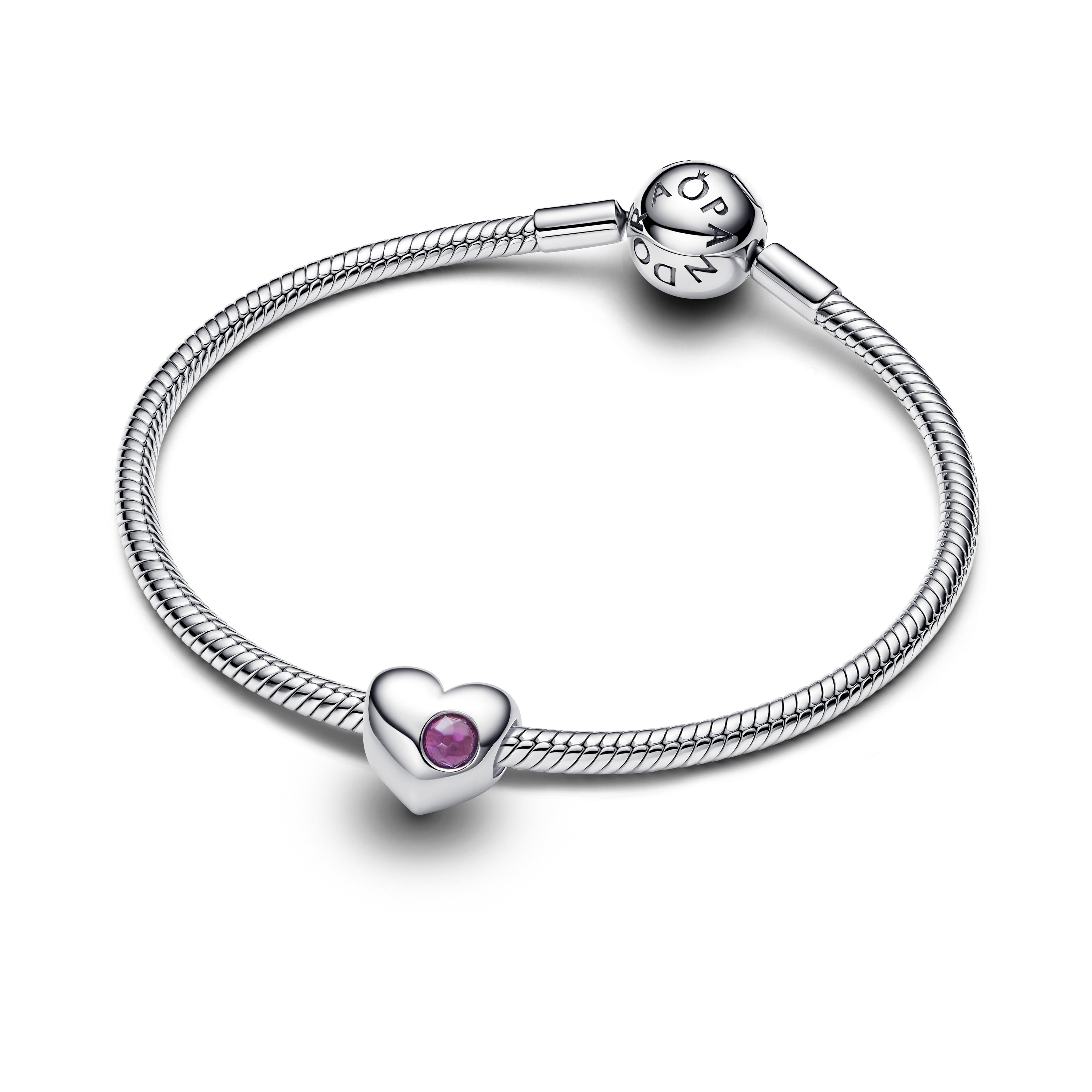 PANDORA Engravable Purple Stone Heart Charm Man Made Crystal Birthdays Charms Bracelet Charm Jewelry Gift