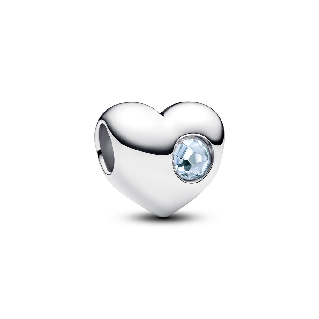 PANDORA Engravable Sea Aqua Blue Stone Heart Charm Man Made Crystal Birthdays Charms Bracelet Charm Jewelry Gift