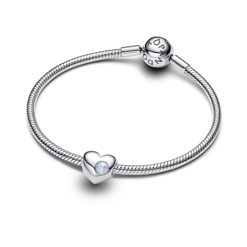 PANDORA Engravable Sea Aqua Blue Stone Heart Charm Man Made Crystal Birthdays Charms Bracelet Charm Jewelry Gift
