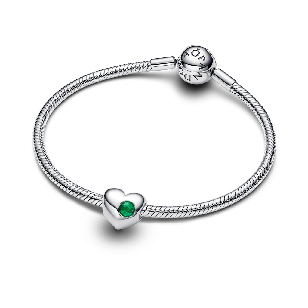 PANDORA Engravable Green Stone Heart Charm Sterling Silver Birthdays Charms Bracelet Charm Jewelry Gift