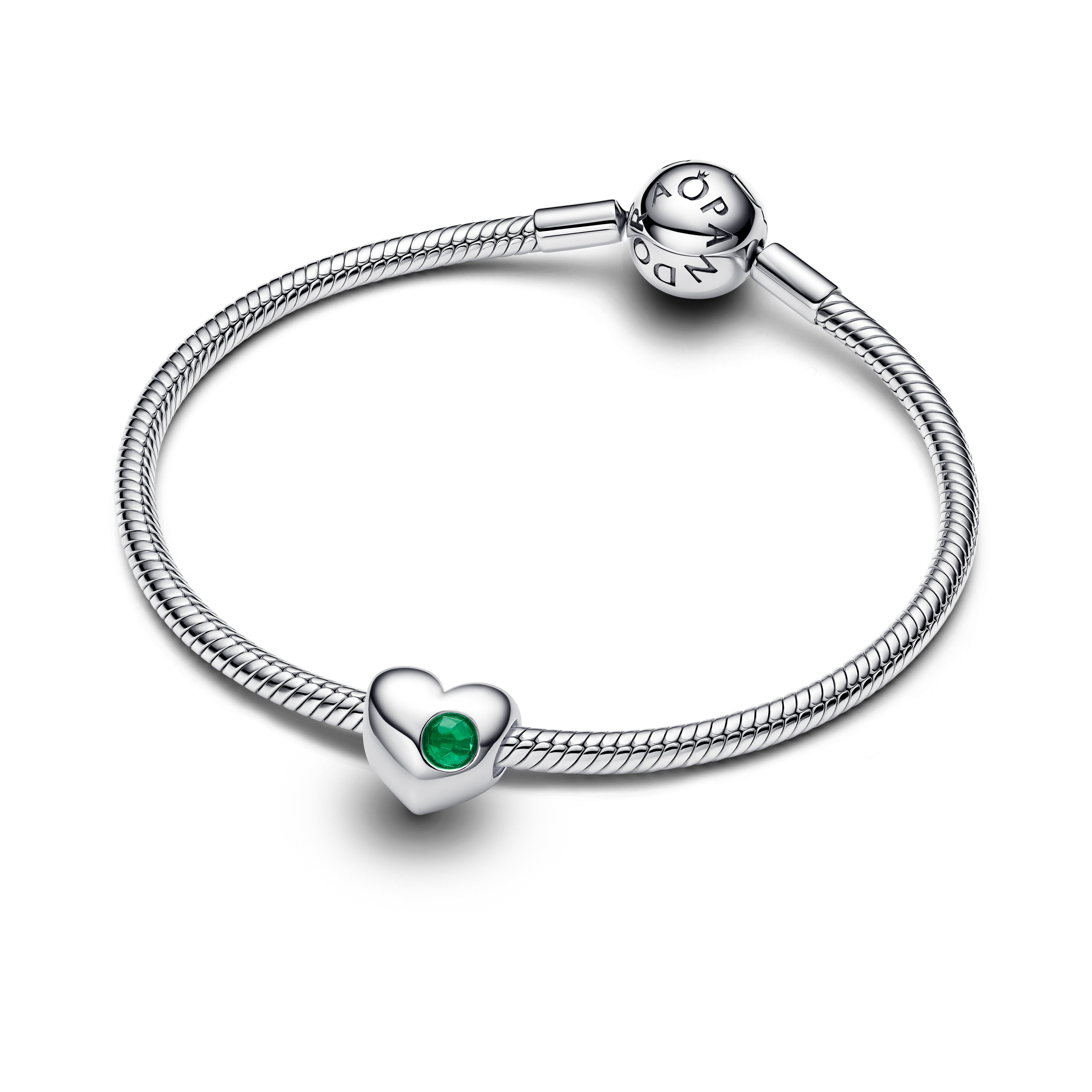 PANDORA Engravable Green Stone Heart Charm Sterling Silver Birthdays Charms Bracelet Charm Jewelry Gift