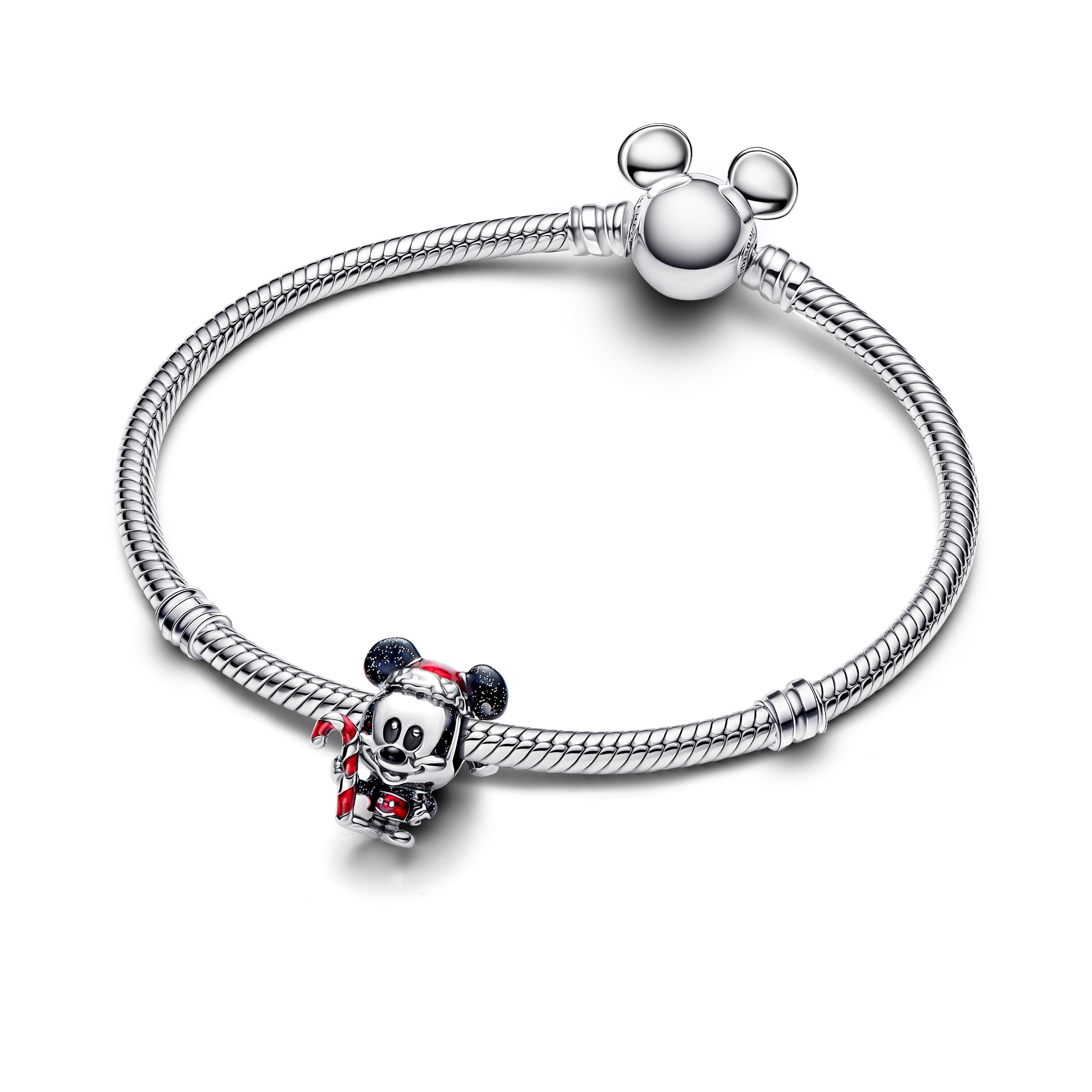 PANDORA Disney Mickey Mouse Holiday Charm Enamel Black Christmas Charms Bracelet Charm Jewelry Gift