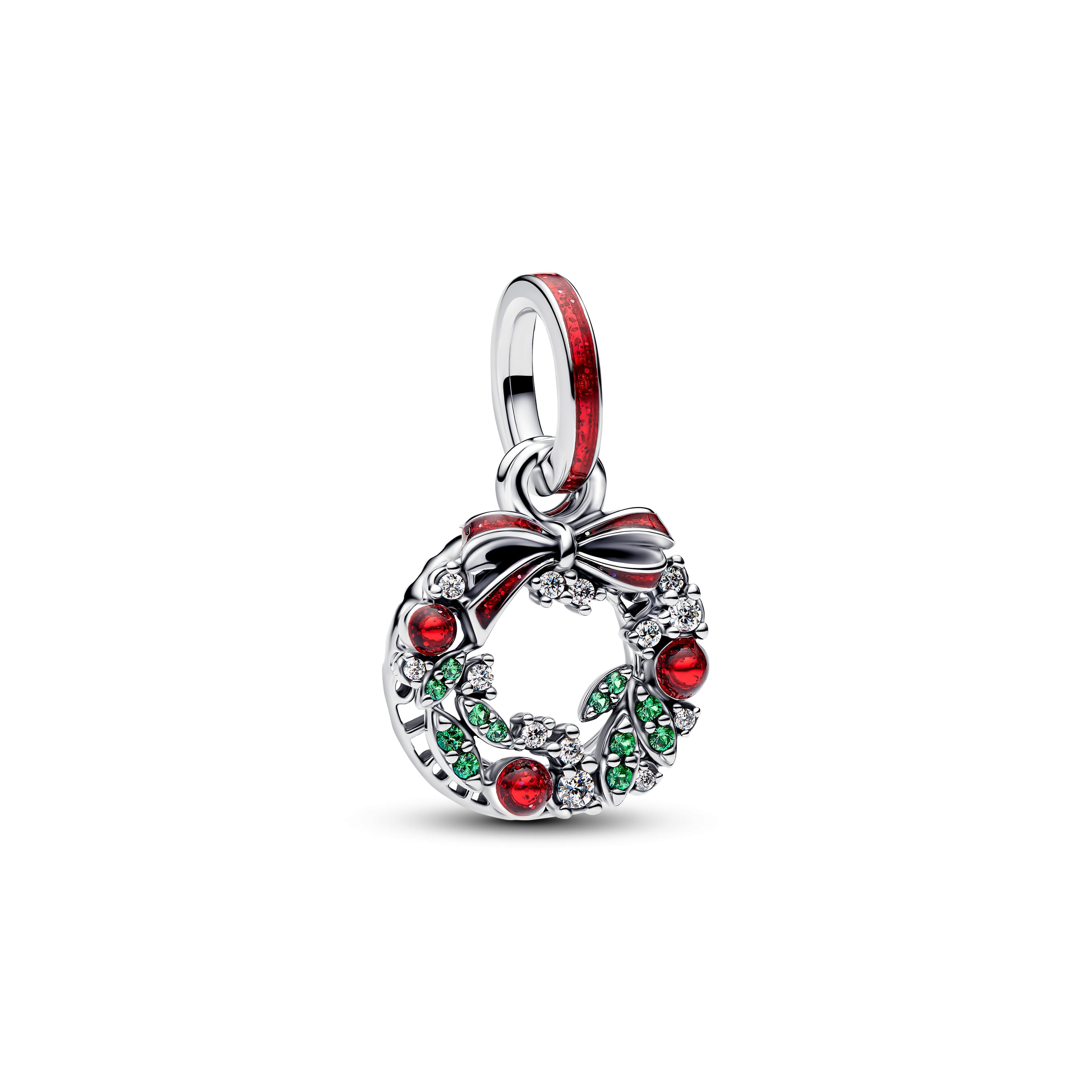 PANDORA Holiday Wreath Double Dangle Charm Cubic Zirconia Green Christmas Charms Bracelet Charm Jewelry Gift