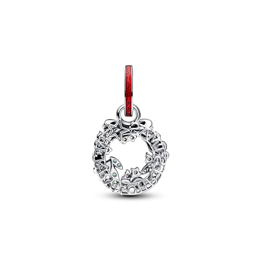 PANDORA Holiday Wreath Double Dangle Charm Cubic Zirconia Green Christmas Charms Bracelet Charm Jewelry Gift