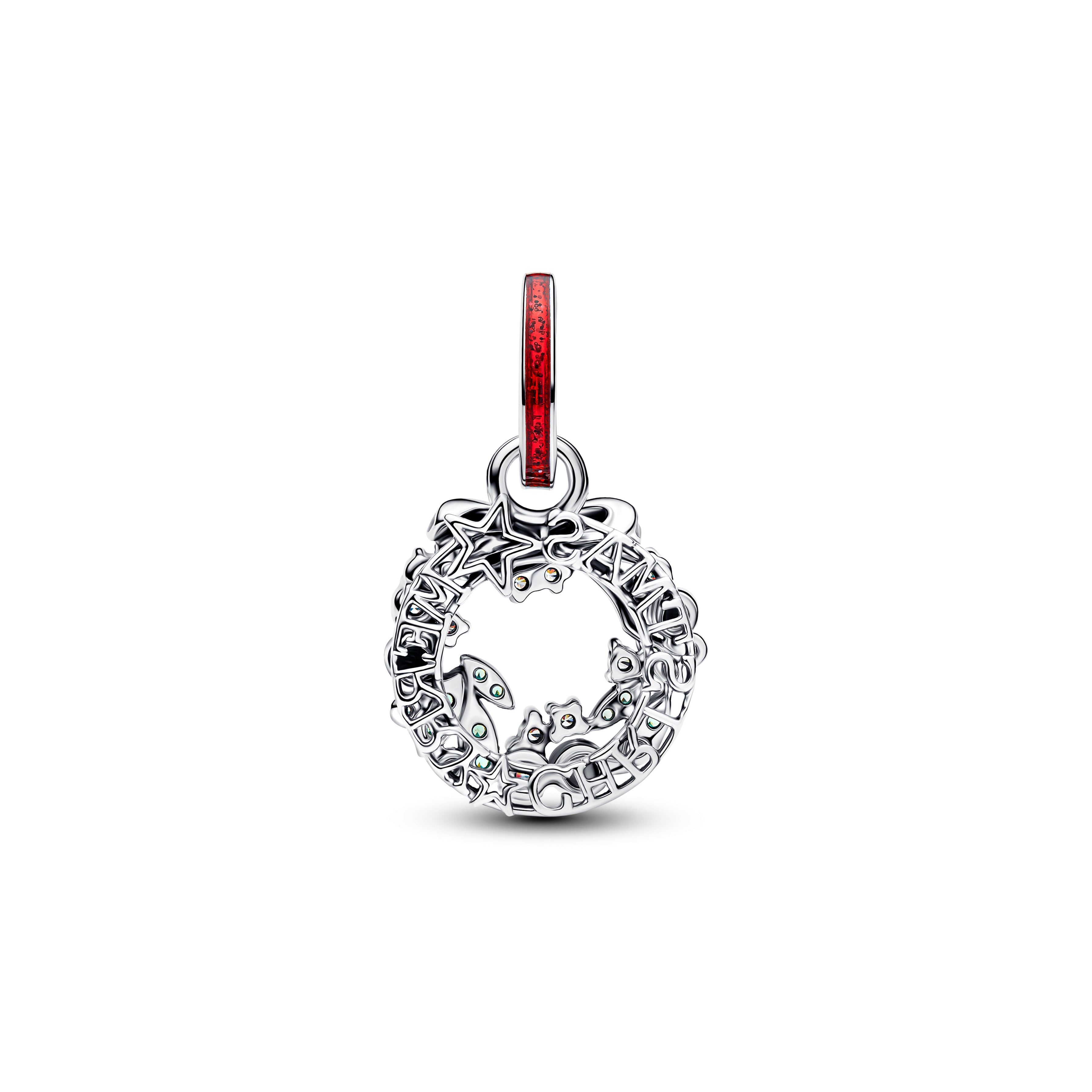 PANDORA Holiday Wreath Double Dangle Charm Cubic Zirconia Green Christmas Charms Bracelet Charm Jewelry Gift