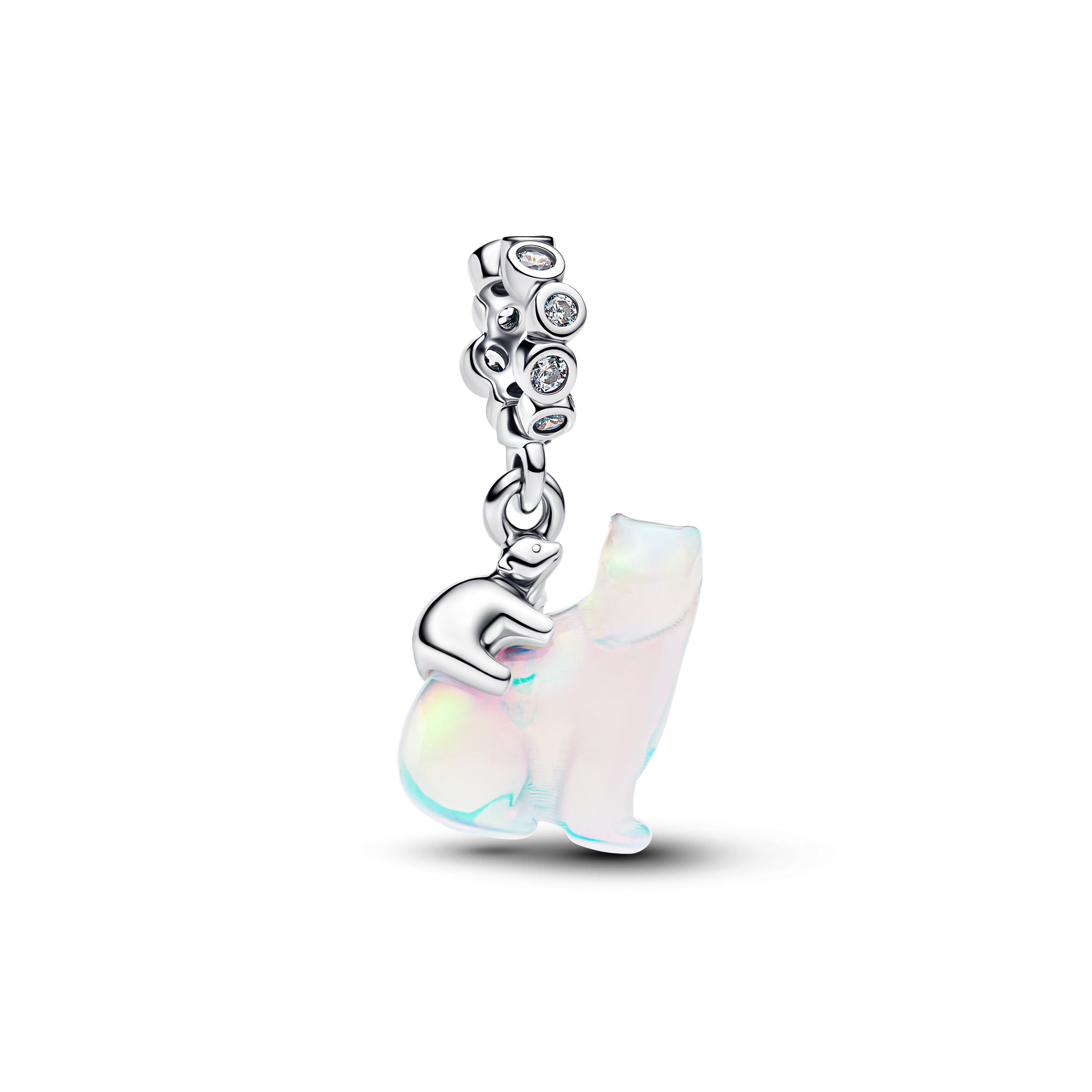 PANDORA Polar Bear Mother And Cub Dangle Charm Aurora Lab Grown Opal Resin Silver Christmas Charms Bracelet Charm Jewelry Gift