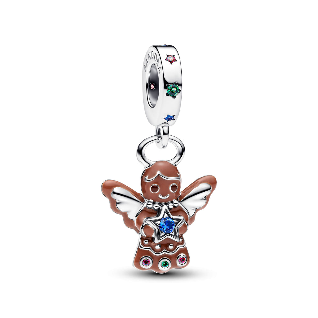 PANDORA Gingerbread Angel Dangle Charm Cubic Zirconia Brown Christmas Charms Bracelet Charm Jewelry Gift