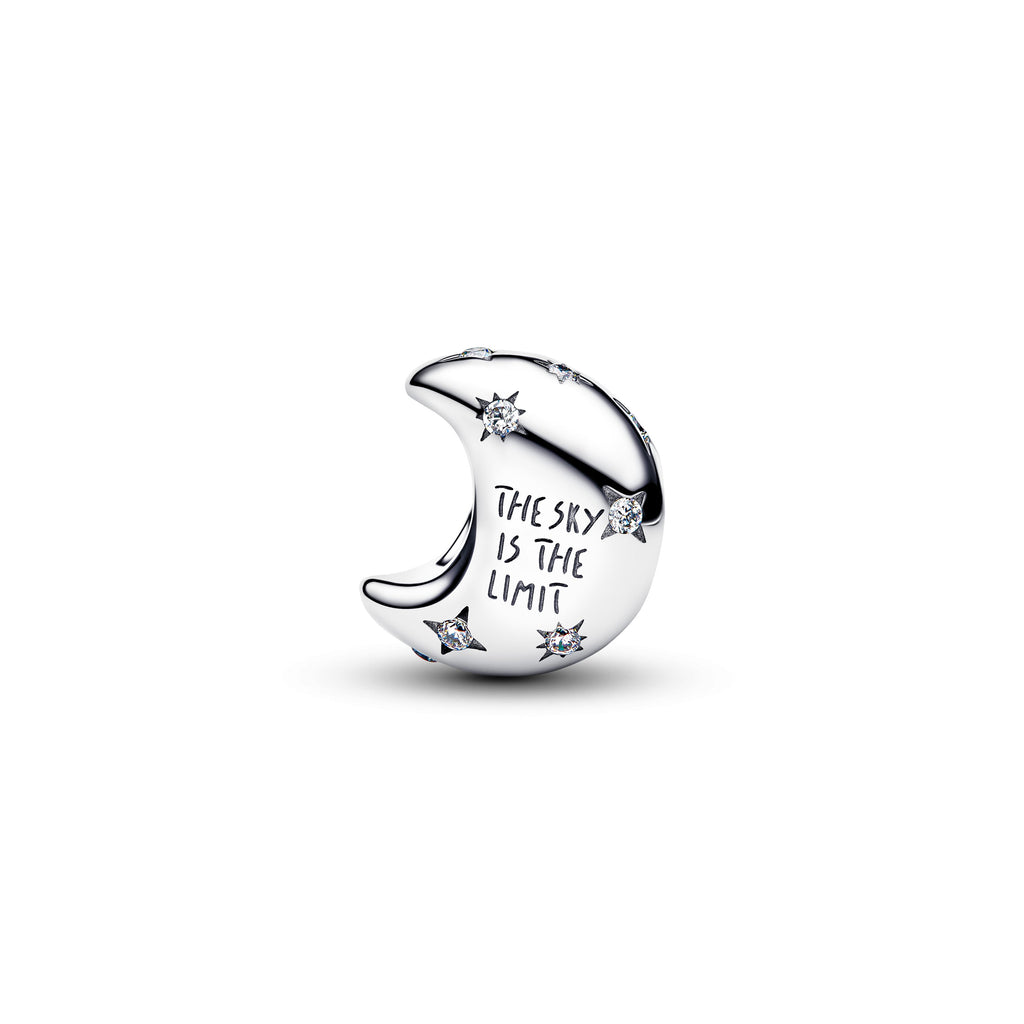 PANDORA Crescent Moon Charm Cubic Zirconia Silver Charms Bracelet Charm Jewelry Gift