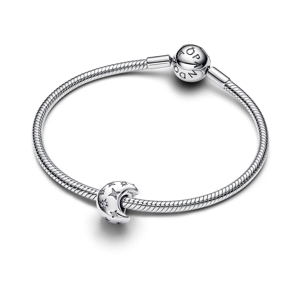 PANDORA Crescent Moon Charm Cubic Zirconia Silver Charms Bracelet Charm Jewelry Gift