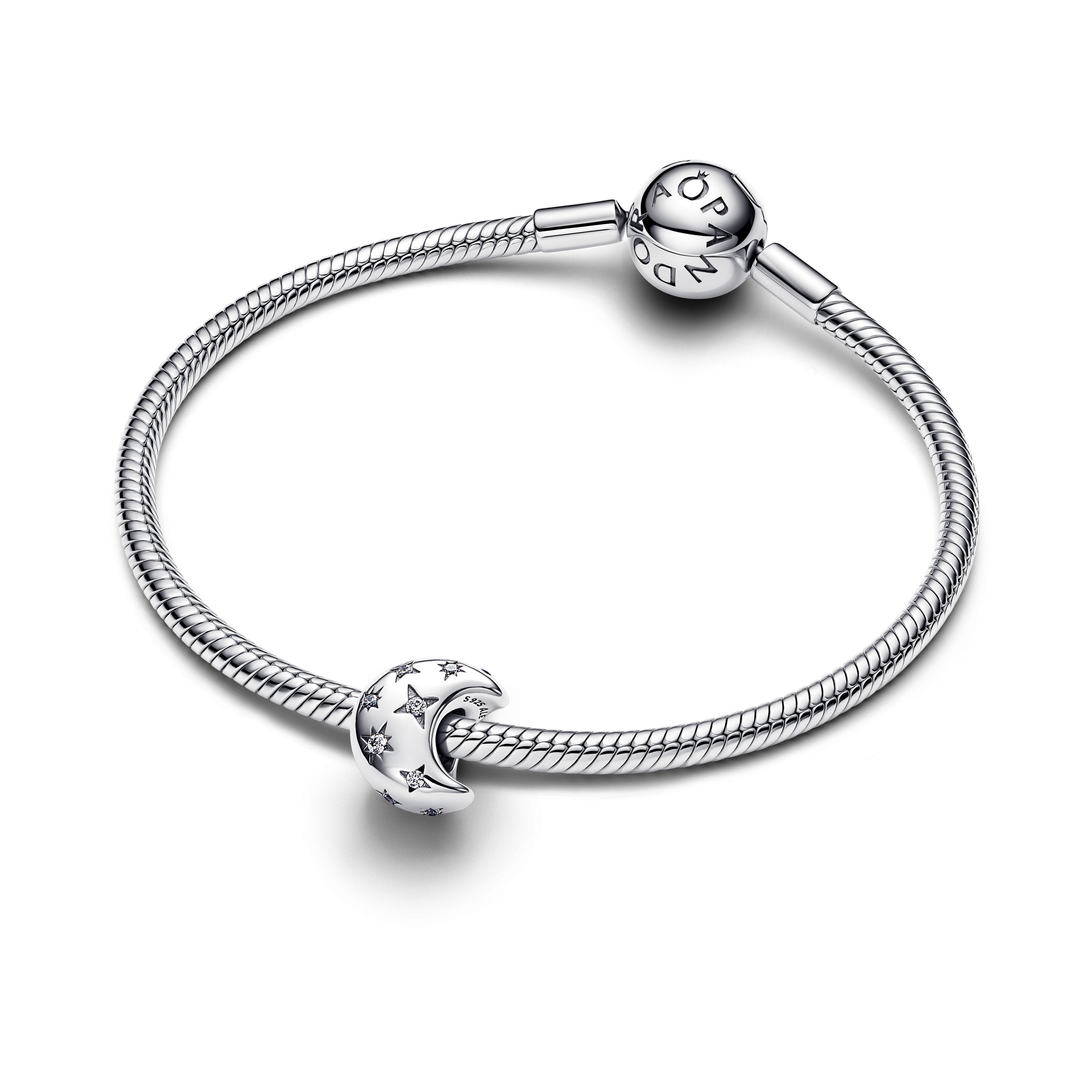 PANDORA Crescent Moon Charm Cubic Zirconia Silver Charms Bracelet Charm Jewelry Gift