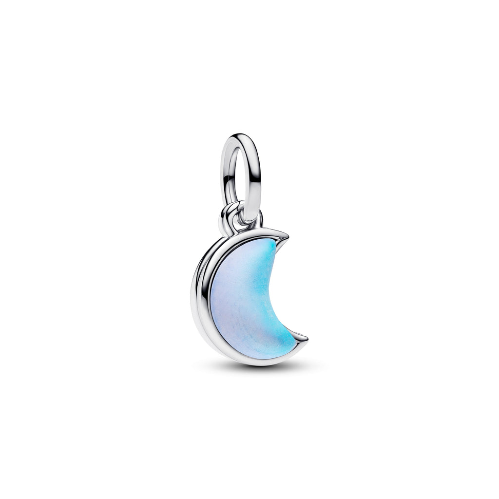 PANDORA Crescent Moon Double Dangle Charm Moonstone Iridescent Glass Blue Charms Bracelet Charm Jewelry Gift
