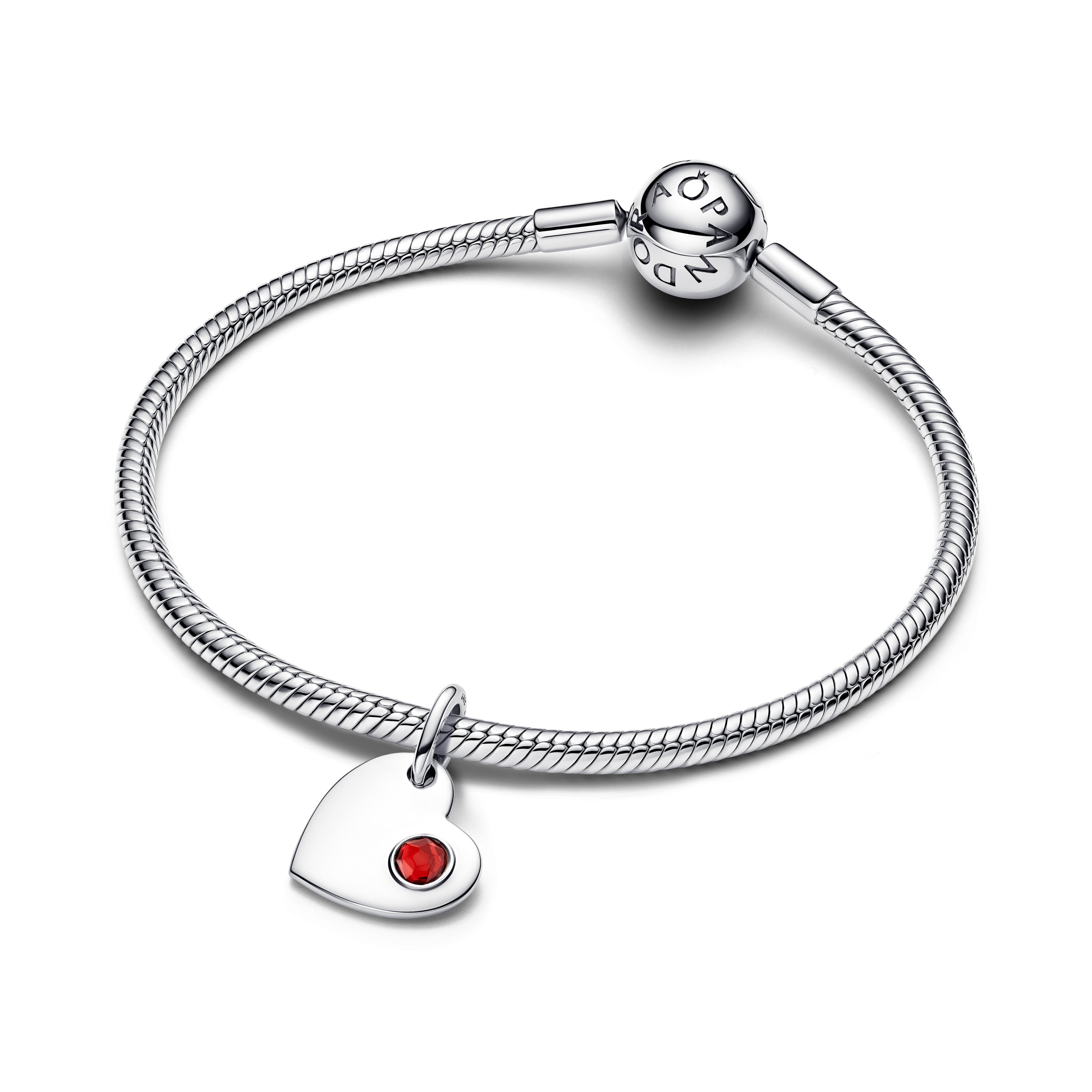 PANDORA Engravable Heart Red Stone Dangle Charm Man Made Crystal Birthdays Charms Bracelet Charm Jewelry Gift
