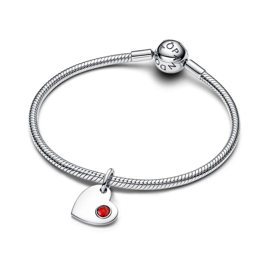 PANDORA Engravable Heart Red Stone Dangle Charm Man Made Crystal Birthdays Charms Bracelet Charm Jewelry Gift