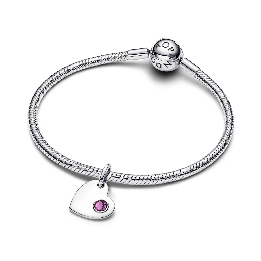 PANDORA Engravable Heart Purple Stone Dangle Charm Man Made Crystal Birthdays Charms Bracelet Charm Jewelry Gift
