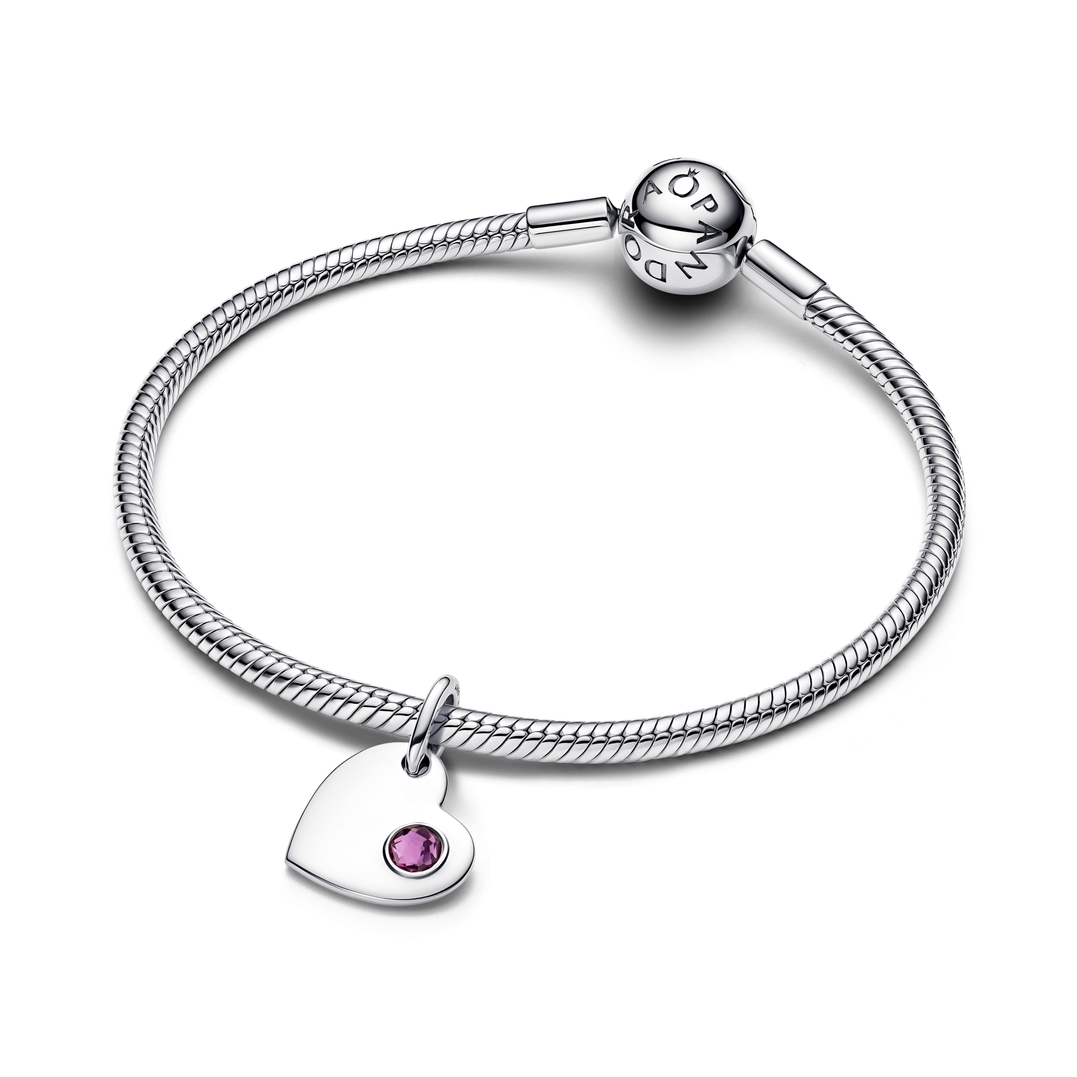 PANDORA Engravable Heart Purple Stone Dangle Charm Man Made Crystal Birthdays Charms Bracelet Charm Jewelry Gift