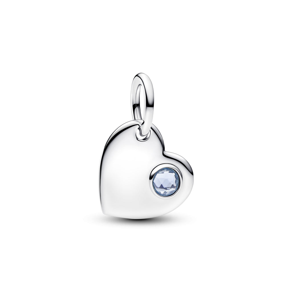 PANDORA Engravable Heart Aqua Blue Stone Dangle Charm Man Made Crystal Birthdays Charms Bracelet Charm Jewelry Gift