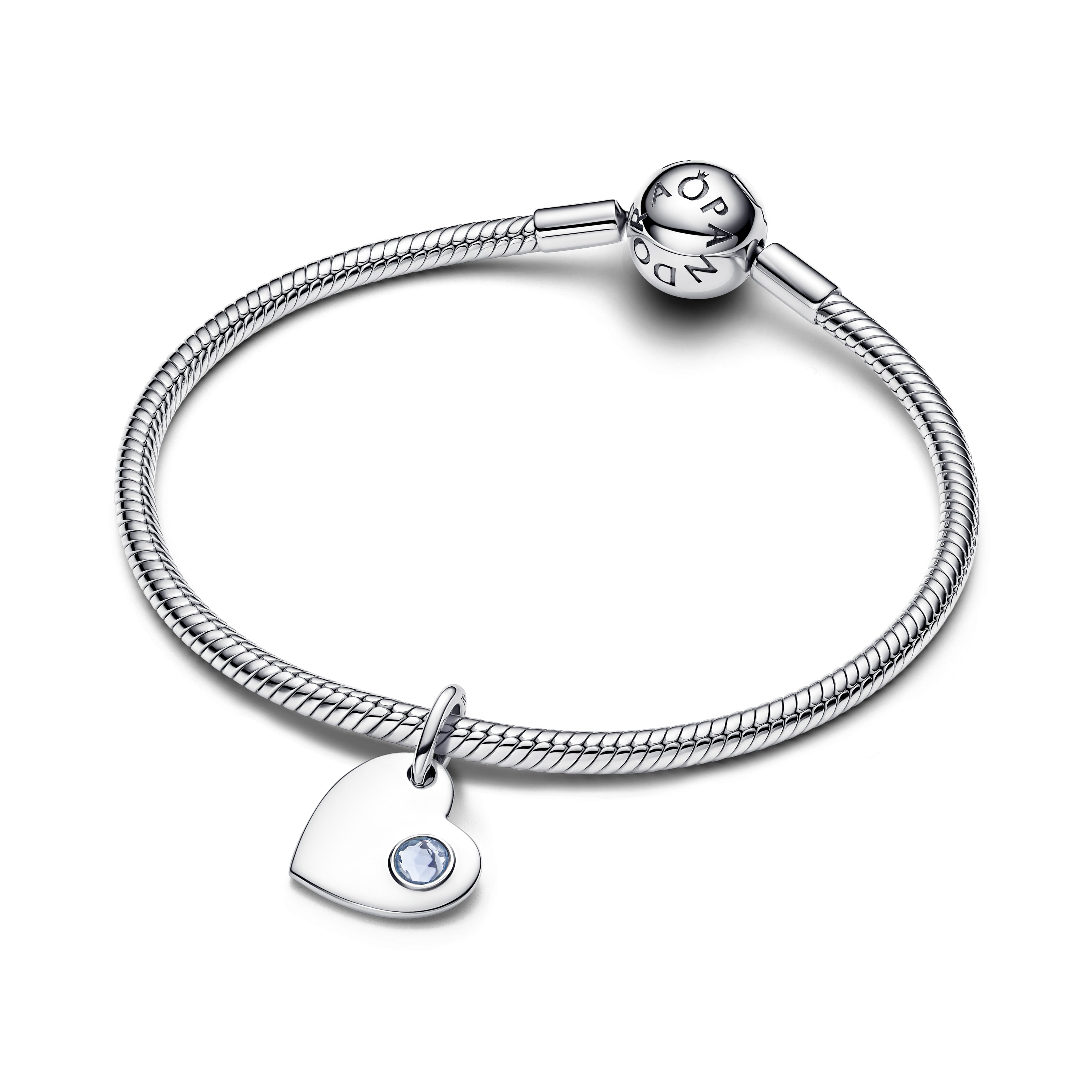 PANDORA Engravable Heart Aqua Blue Stone Dangle Charm Man Made Crystal Birthdays Charms Bracelet Charm Jewelry Gift