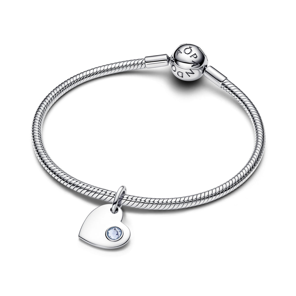 PANDORA Engravable Heart Aqua Blue Stone Dangle Charm Man Made Crystal Birthdays Charms Bracelet Charm Jewelry Gift