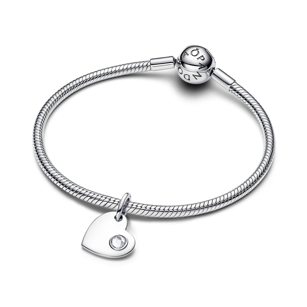PANDORA April Engravable Heart Clear Stone Dangle Charm Cubic Zirconia Birthdays Charms Bracelet Charm Jewelry Gift