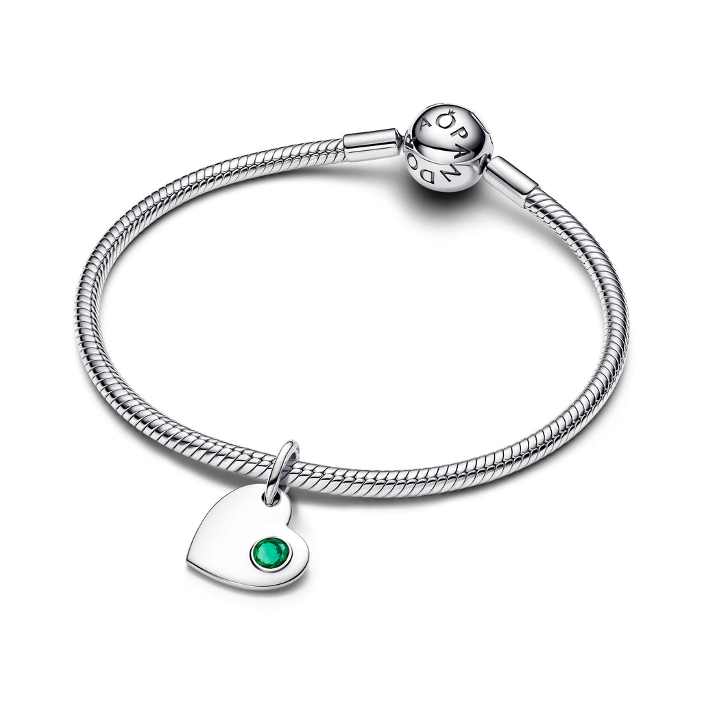 PANDORA May Engravable Heart Green Stone Dangle Charm Man Made Crystal Birthdays Charms Bracelet Charm Jewelry Gift