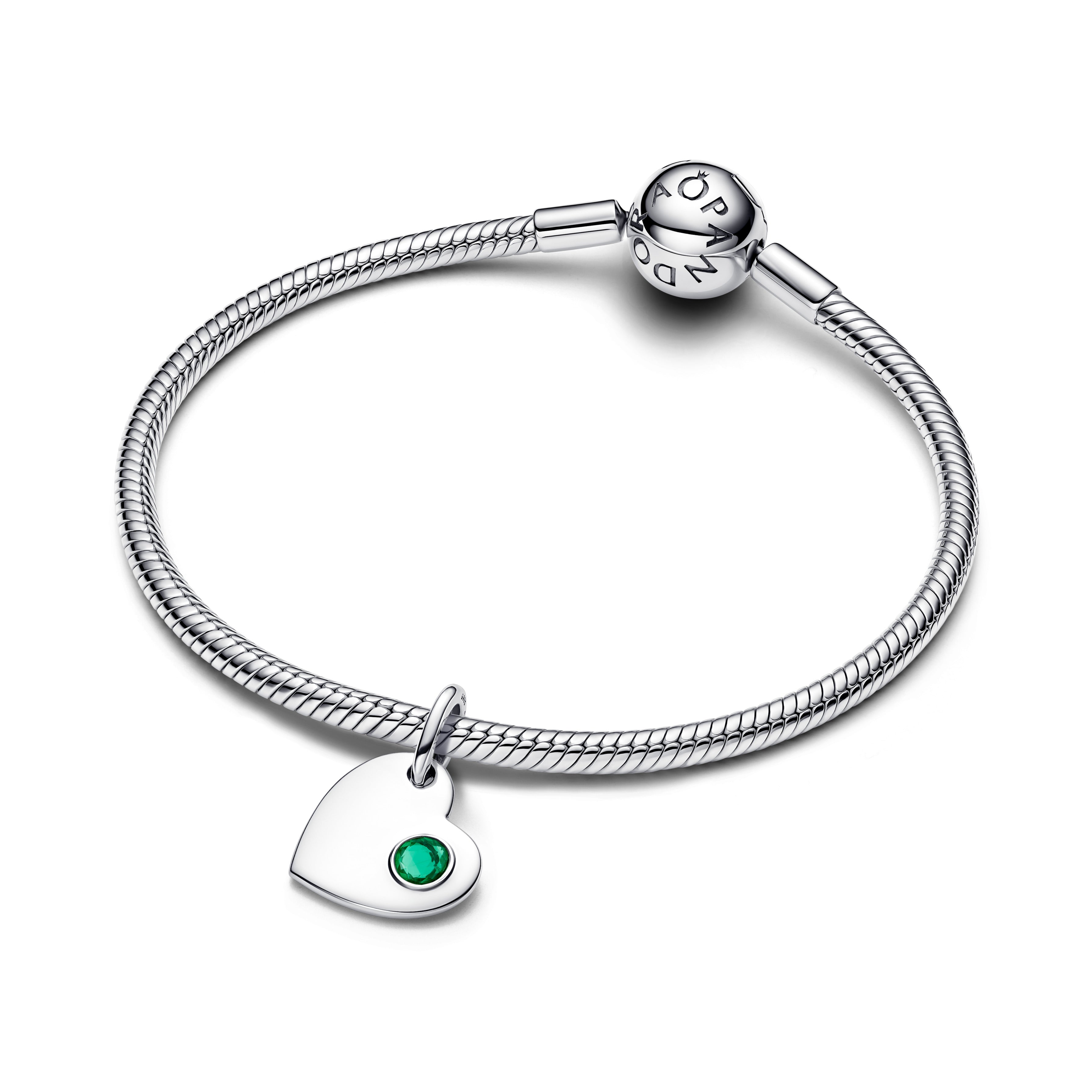 PANDORA May Engravable Heart Green Stone Dangle Charm Man Made Crystal Birthdays Charms Bracelet Charm Jewelry Gift