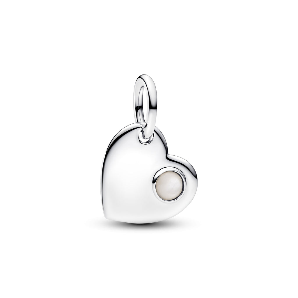 PANDORA June Engravable Heart White Stone Dangle Charm Bioresin Man Made Mother Of Pearl Birthdays Charms Bracelet Charm Jewelry Gift