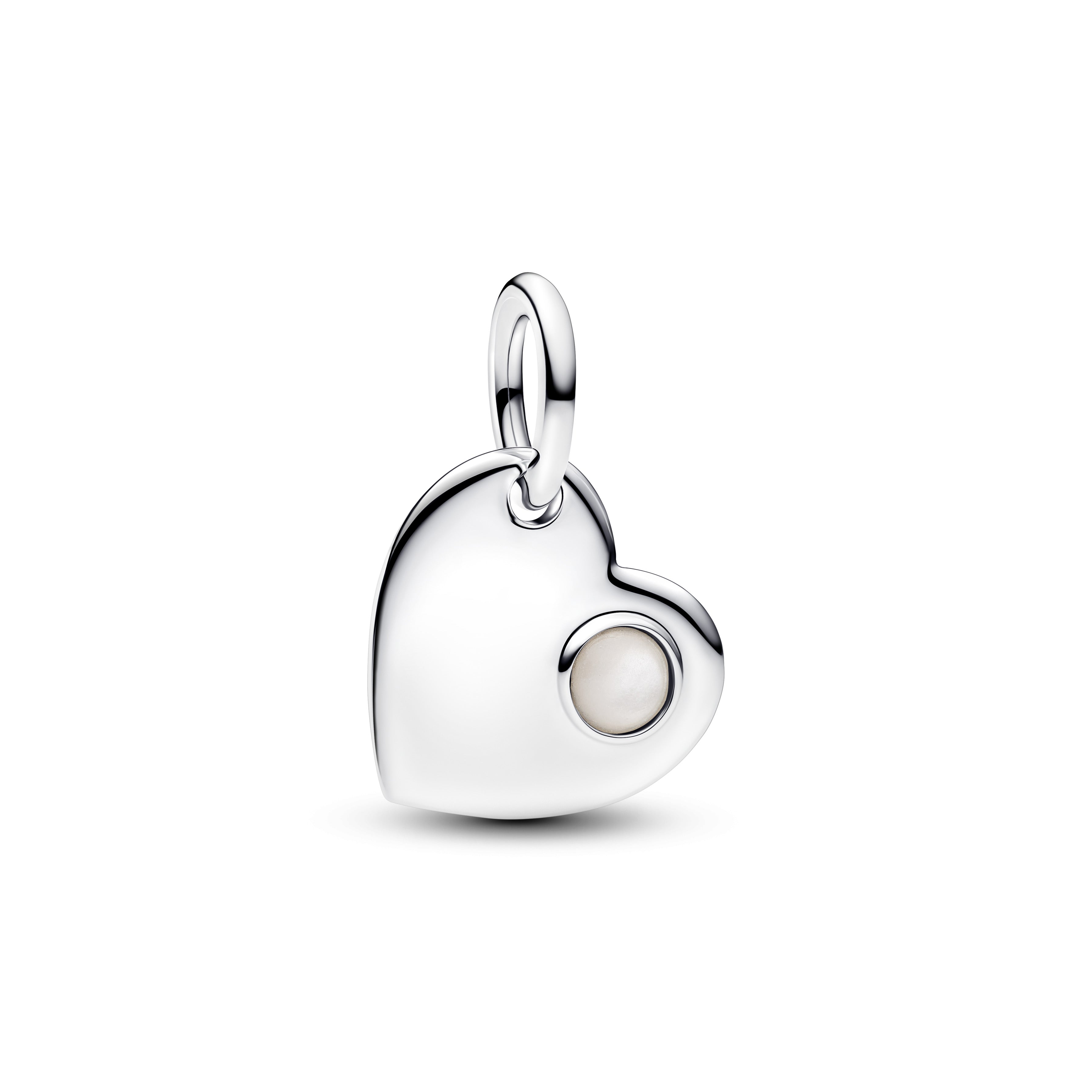 PANDORA June Engravable Heart White Stone Dangle Charm Bioresin Man Made Mother Of Pearl Birthdays Charms Bracelet Charm Jewelry Gift