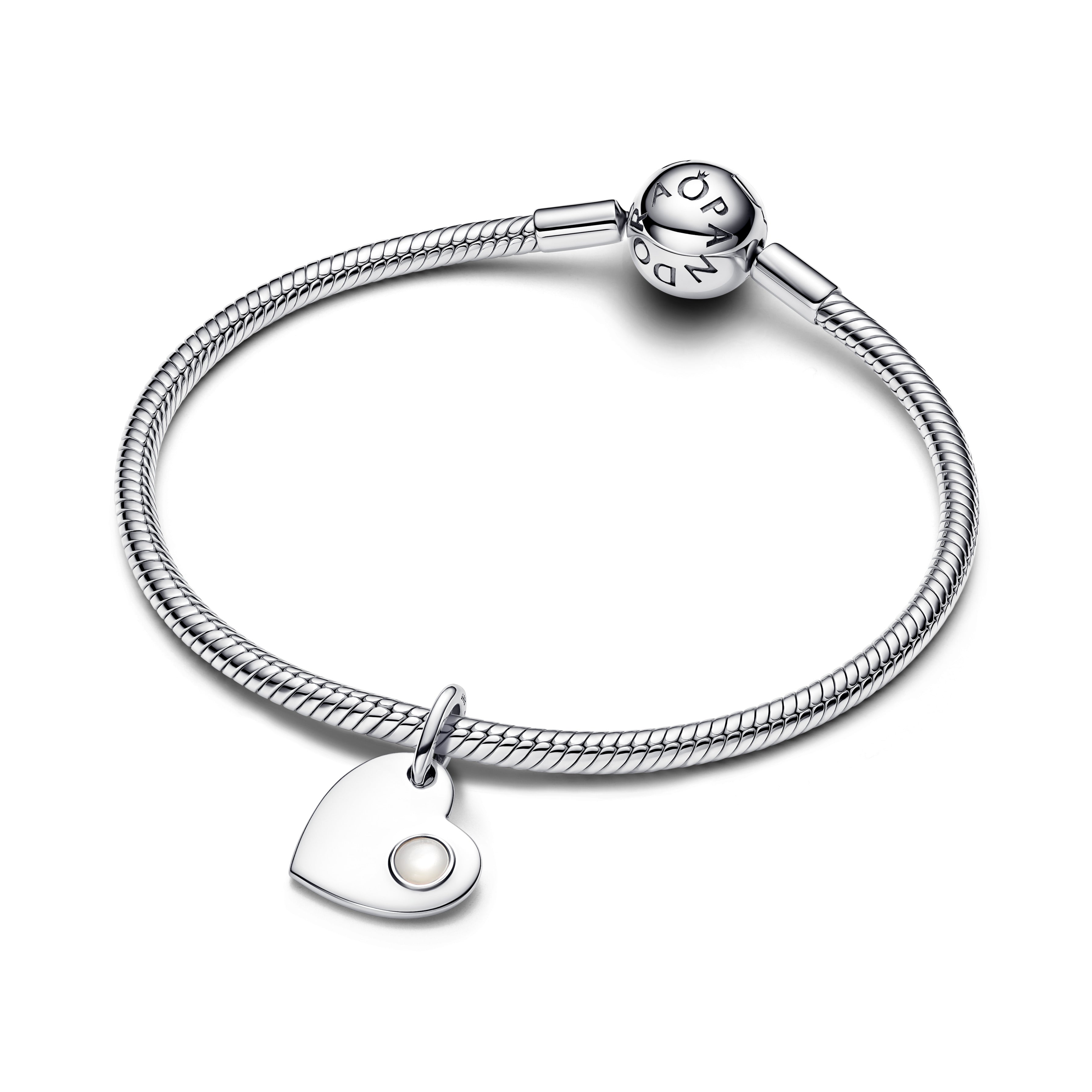 PANDORA June Engravable Heart White Stone Dangle Charm Bioresin Man Made Mother Of Pearl Birthdays Charms Bracelet Charm Jewelry Gift