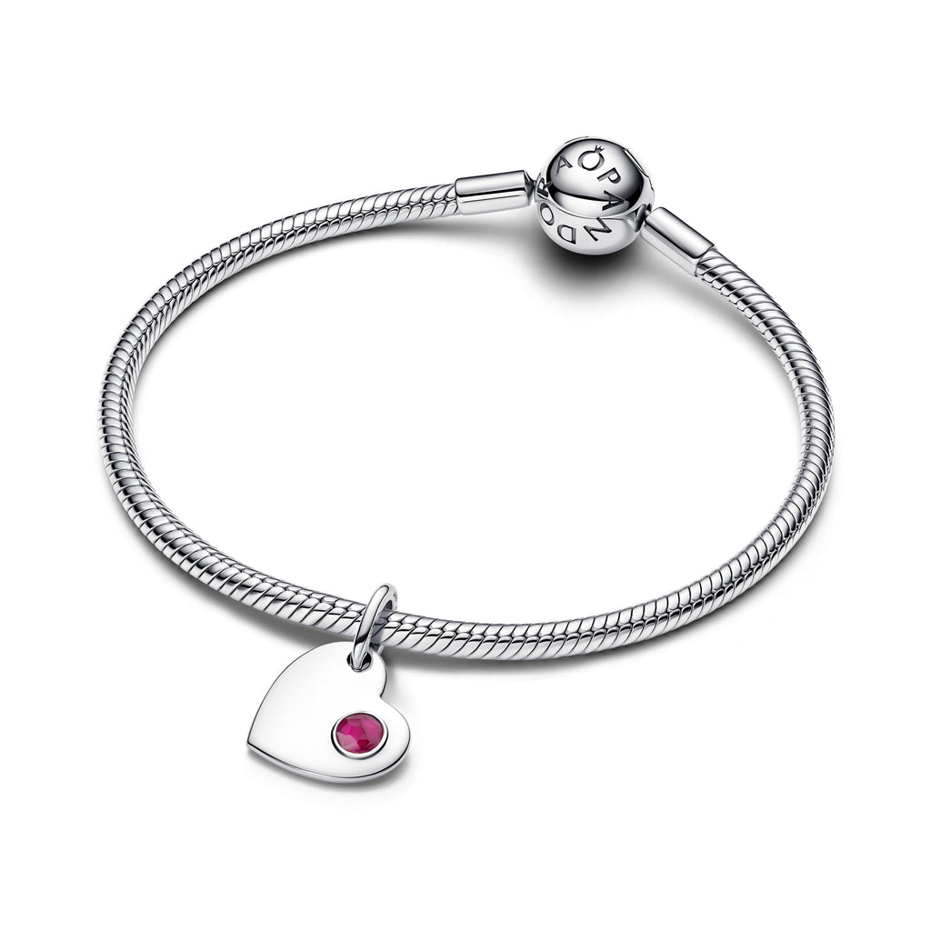 PANDORA July Engravable Heart True Red Stone Dangle Charm Man Made Crystal Birthdays Charms Bracelet Charm Jewelry Gift