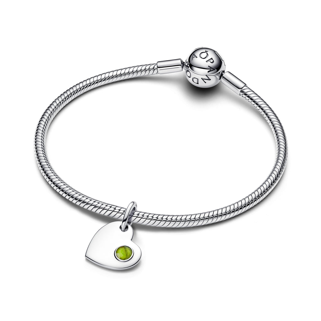 PANDORA August Engravable Heart Spring Green Stone Dangle Charm Man Made Crystal Birthdays Charms Bracelet Charm Jewelry Gift