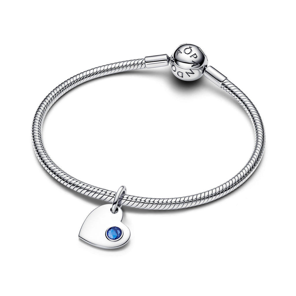 PANDORA September Engravable Heart Blue Stone Dangle Charm Man Made Crystal Birthdays Charms Bracelet Charm Jewelry Gift