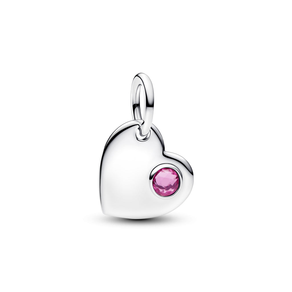 PANDORA Engravable Heart Pink Stone Dangle Charm Man Made Crystal Birthdays Charms Bracelet Charm Jewelry Gift