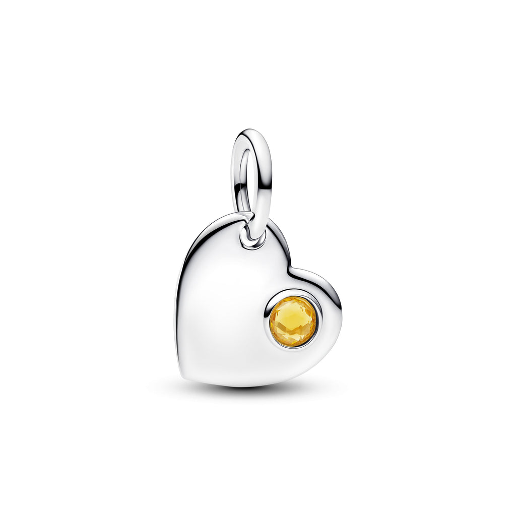 PANDORA Engravable Heart Honey Stone Dangle Charm Man Made Crystal Silver Birthdays Charms Bracelet Charm Jewelry Gift